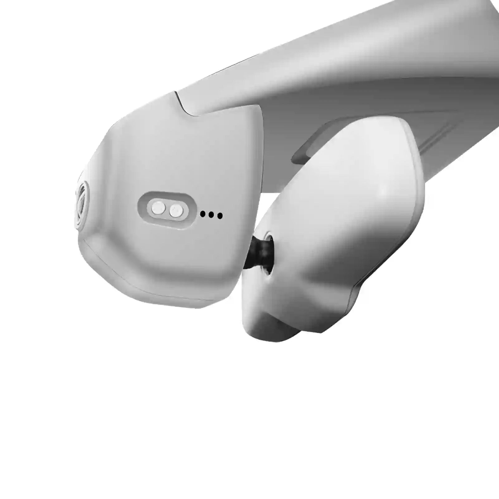 Close-up of a white earbud on a white background