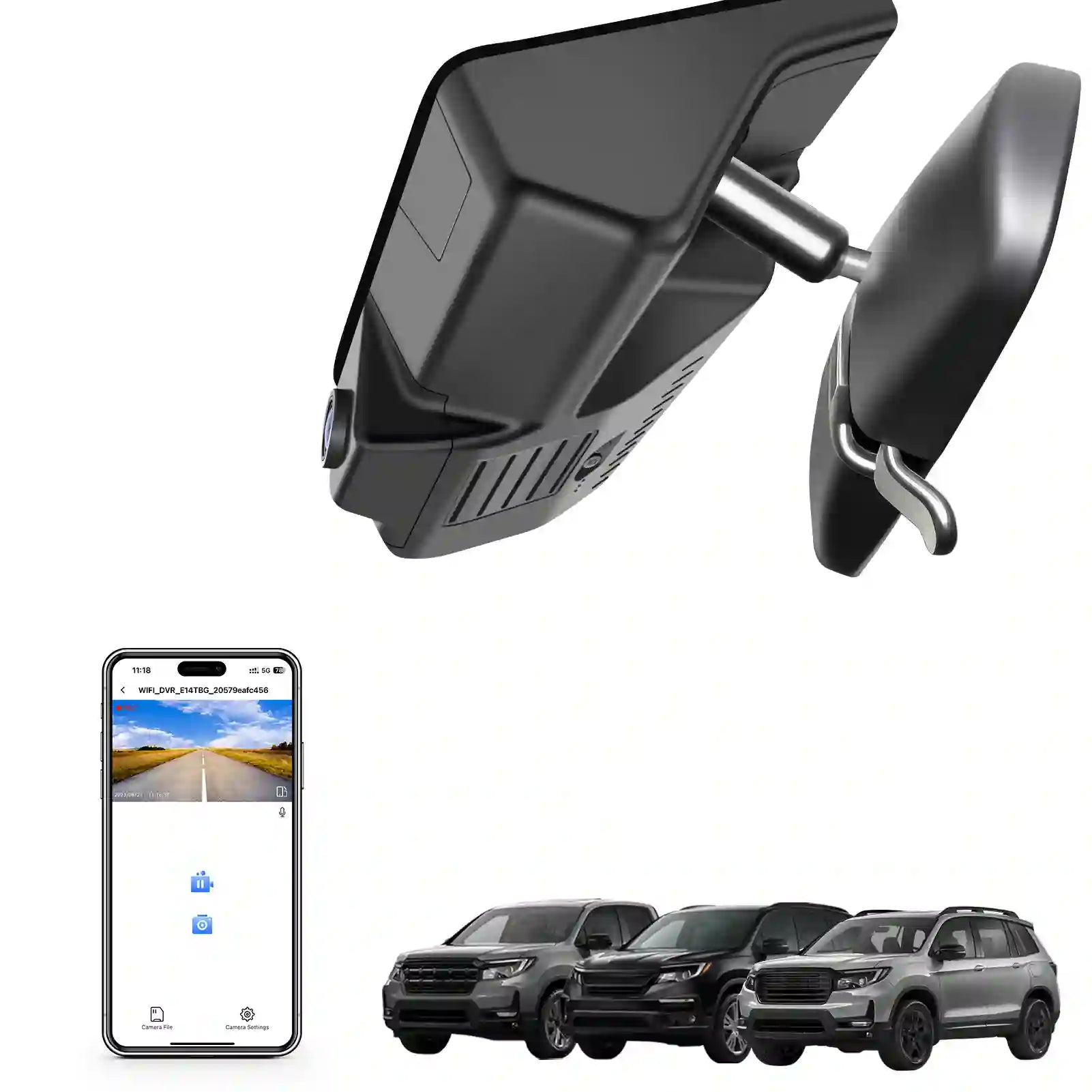 4K Dash Cam for Honda Pilot 2016-2022 Gen 3 YF5/6, Passport 2019-2025 Gen3 YF7/8, Ridgeline 2017-2026 Gen2 YK2/3(Model A), Integrated OEM Look, UHD 2160P Video, WiFi & App, 64GB Card