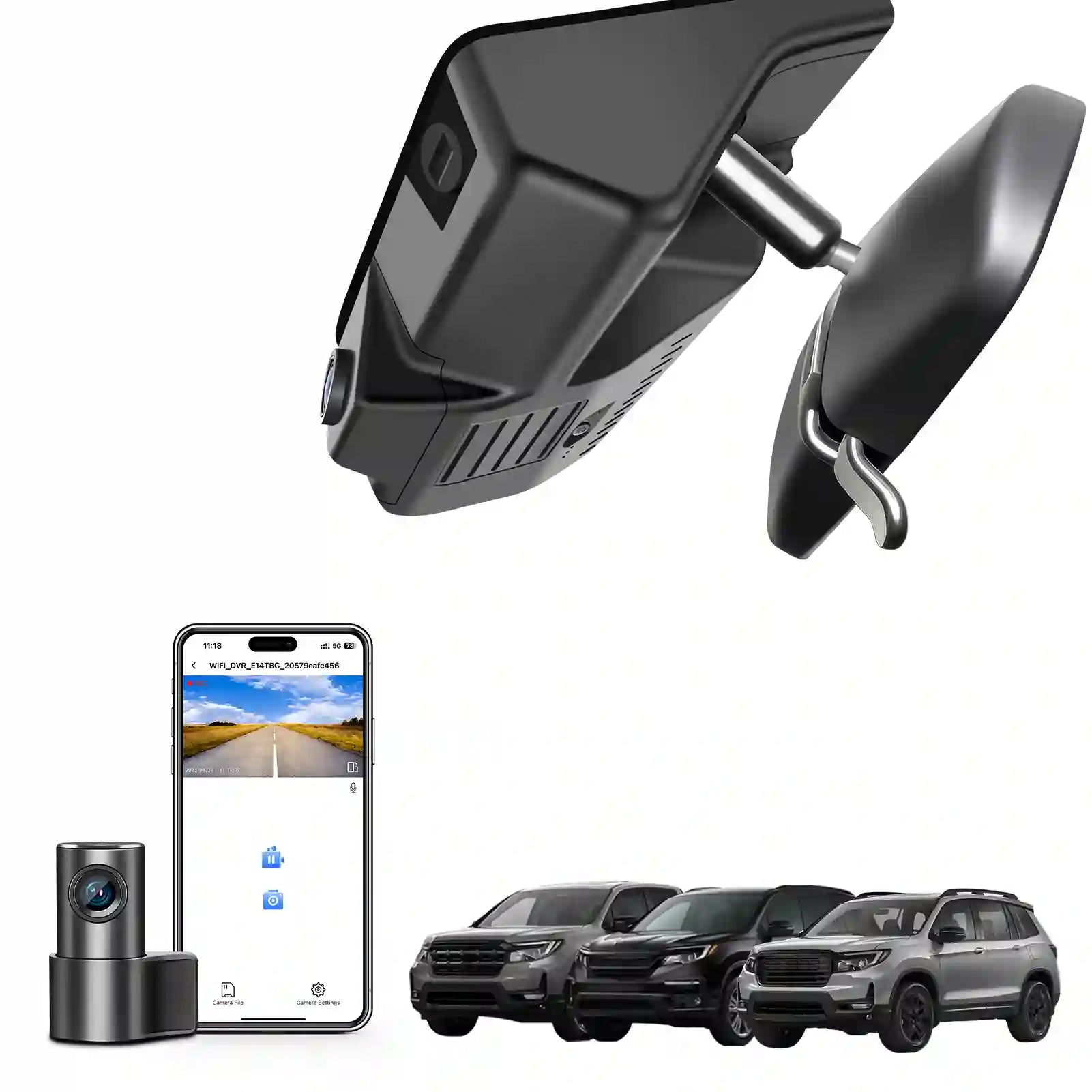 Front 4K & Rear 1080p Dash Cam for Honda Pilot 2016-2022 Gen 3 YF5/6, Passport 2019-2025 Gen3 YF7/8, Ridgeline 2017-2026 Gen2 YK2/3(Model B), OEM Look, UHD 2160P Video, WiFi & App, 128GB