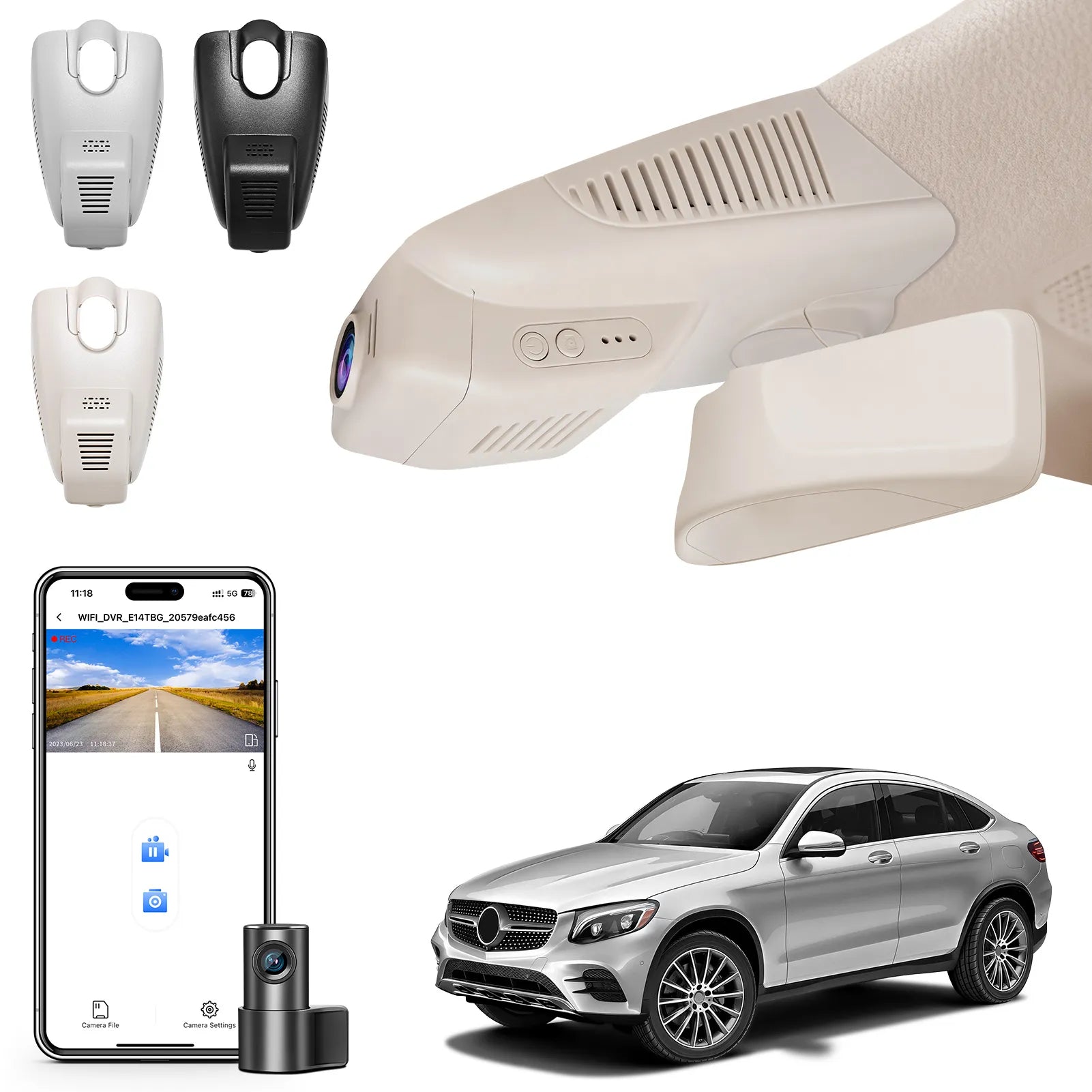 Collection of car security devices including a camera,and support smartphone app