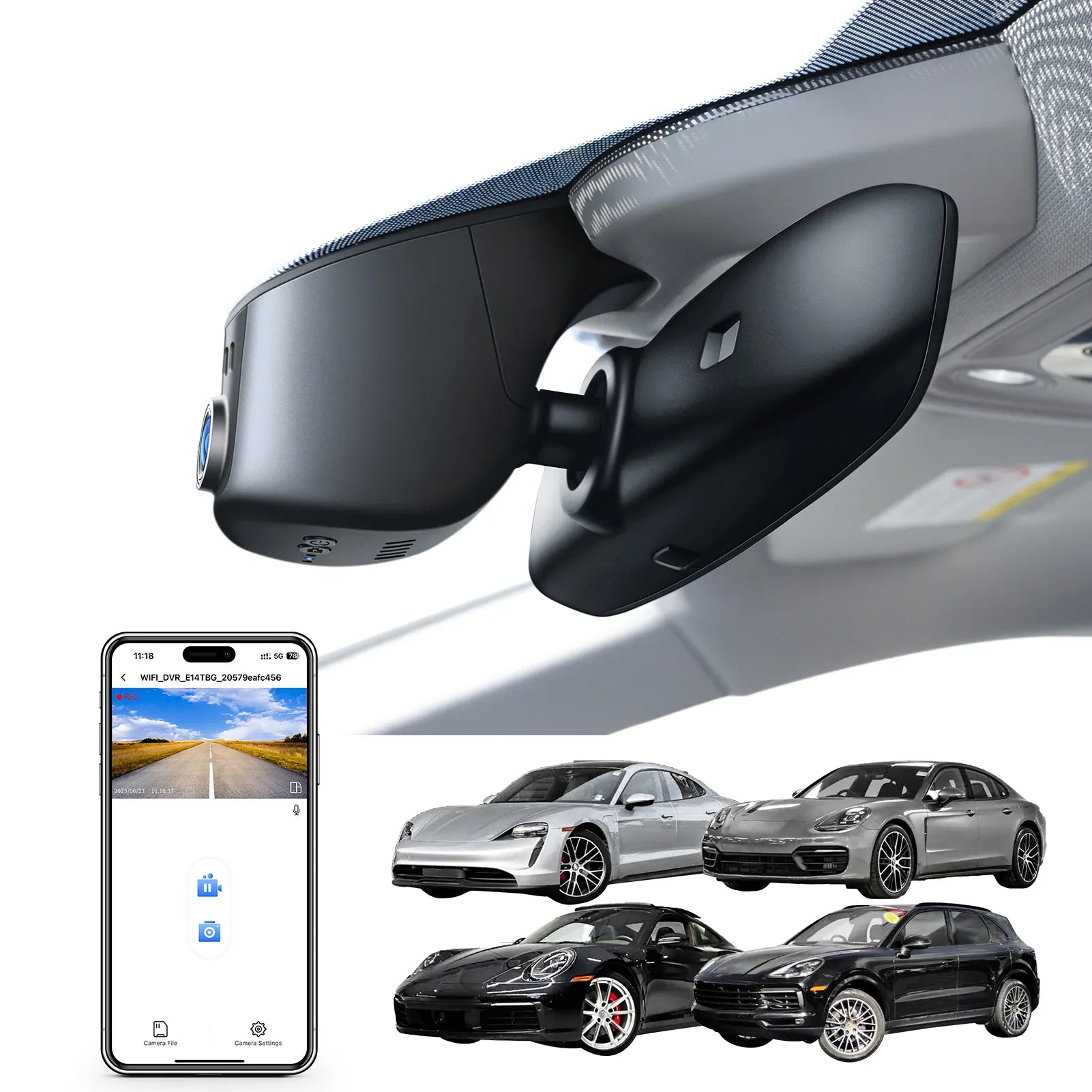 4K Dash Cam Custom fit for Porsche Cayenne(E3) 2019-2026, 911(992) 2020-2024, Panamera(971) 2017-2026, Taycan 2020-2026(Model A), UHD 2160P Video, WiFi, App, 64GB Card