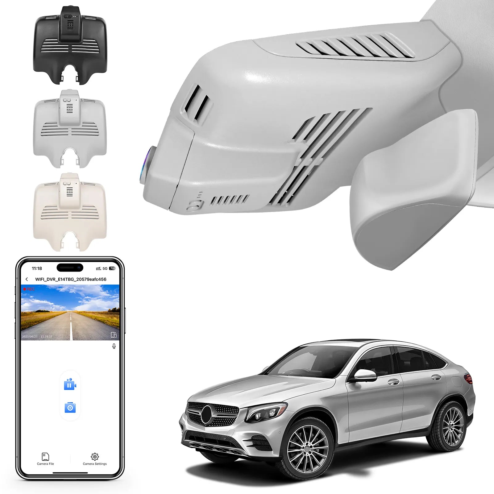 4K Dash Cam for Mercedes-Benz GLC Gen1 X253/C253 2016-2020(Model B Gray), GLC200 220 250 300 etc, OEM Look, UHD 2160P, WiFi & APP, Loop Recording, G-Sensor, Easy to Install, GPS, 64GB Card