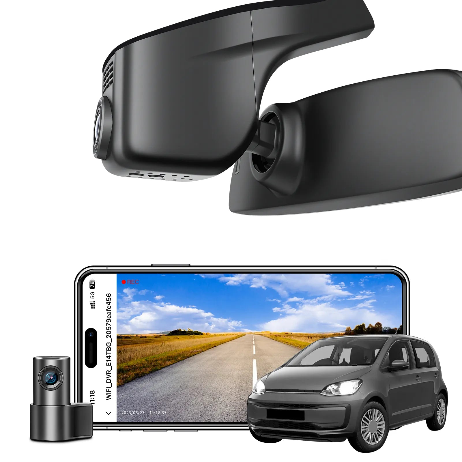 Front 4K & Rear 1080p Dash Cam Custom fit for VW up! & e-up! 2017-2024 (Model A Black), Take up! Move up! high up! e-up! Style etc, UHD 2160P, App & WiFi, Loop Recording, 128GB Card