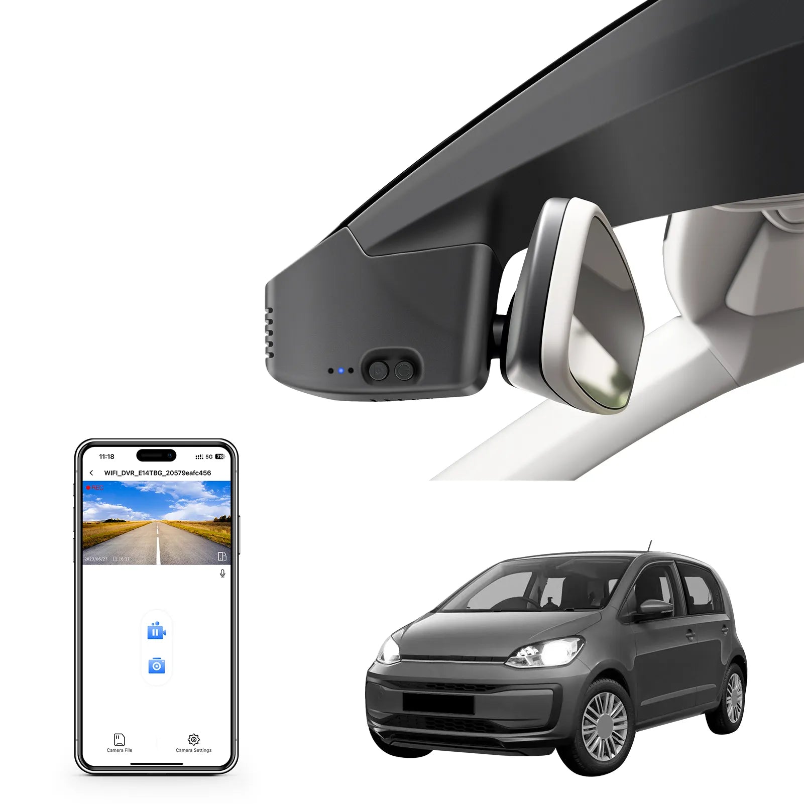 4K Dash Cam Custom fit for VW up! & e-up! 2017-2024 (Model A Black), Take up! Move up! high up! e-up! Style etc, OEM Look, UHD 2160P Video, App & WiFi, Loop Recording, 64GB Card