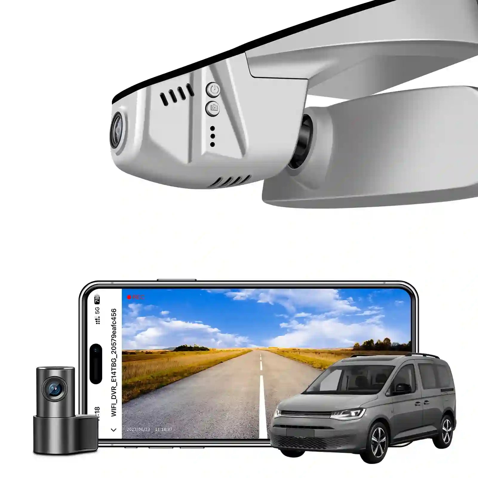 Front 4K & Rear 1080p Dash Cam Custom fit for VW Caddy 2016-2026 (Model B Gray), Startline Trendline Highline Life Commerce, UHD 2160P,App & WiFi,Loop Recording,128GB Card
