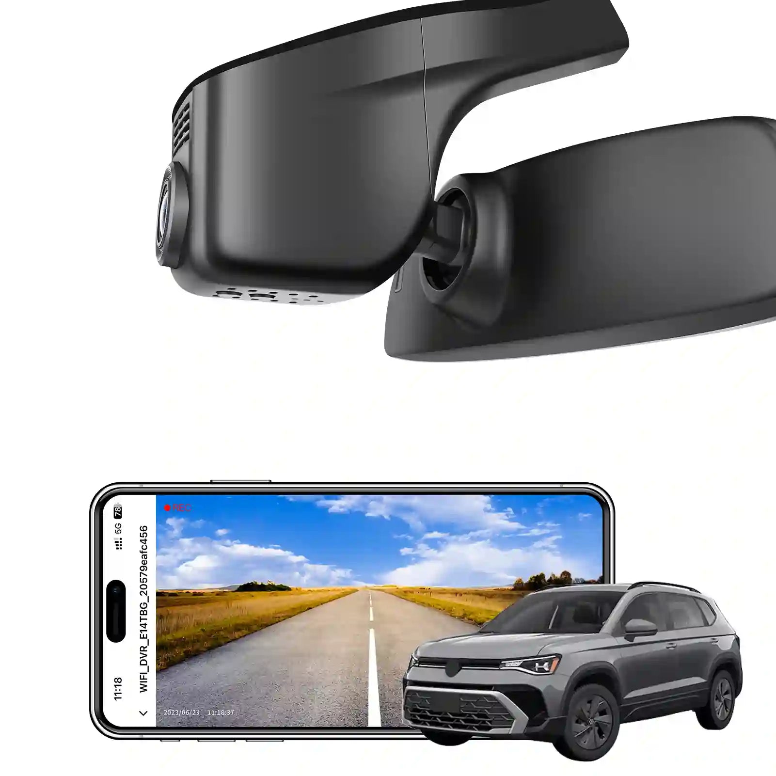 4K Dash Cam Custom fit for Volkswagen Taos 2022 2023 2024 2025 S SE SEL(Model A Black), OEM Look, UHD 2160P Video, App & WiFi, Loop Recording, Easy to Install, GPS, 64GB Card