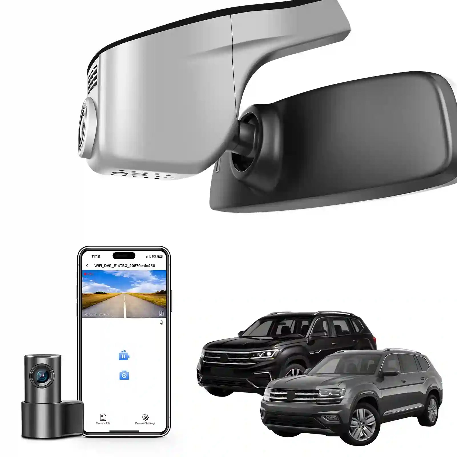 Front 4K & Rear 1080p Dash Cam for Volkswagen Atlas 2018-2026 & Atlas Cross Sport 2020-2026(Model A Gray), UHD 2160P, App & WiFi, Loop Recording, Easy to Install, GPS, 128GB Card