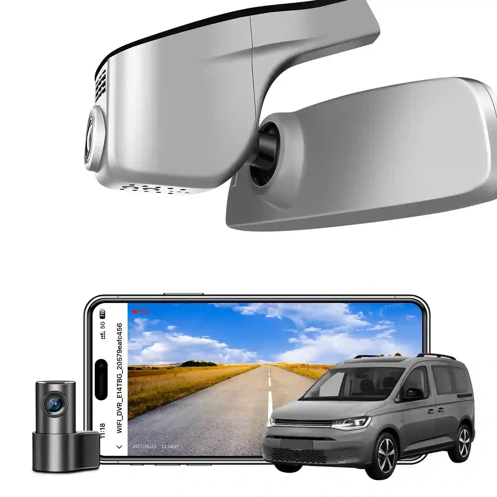 Front 4K & Rear 1080p Dash Cam Custom fit for VW Caddy 2016-2026 (Model B Black), Startline Trendline Highline Life Commerce, UHD 2160P,App & WiFi,Loop Recording,128GB Card