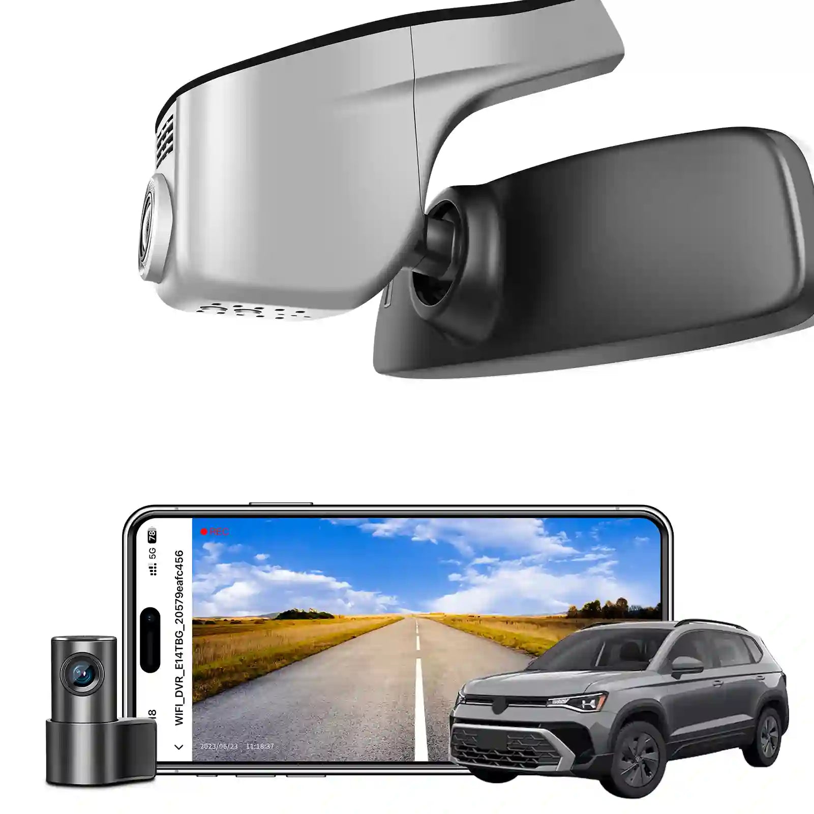 Front 4K & Rear 1080p Dash Cam for Volkswagen Taos 2022 2023 2024 2025 S SE SEL(Model A Gray), UHD 2160P Video, App & WiFi, Loop Recording, Easy to Install, GPS, 128GB Card