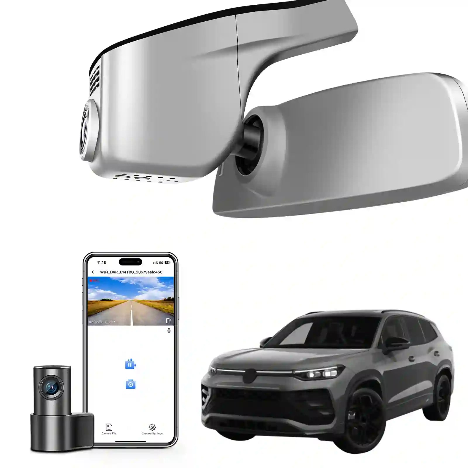 Front 4K & Rear 1080p Dash Cam Custom fit for VW Tayron 2019 2020 2021 2022 2024 2025(Model A Gray), Life Elegance R‑Line Edition R-Line Edition, UHD 2160P, App & WiFi, Loop Recording,128GB Card