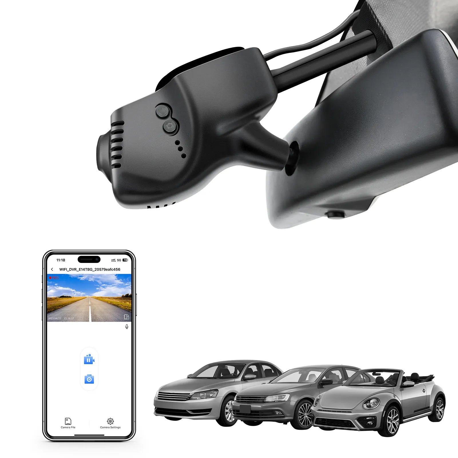 4K Dash Cam for Volkswagen(Model B), Select Beetle 2018-2019, Tiguan 2009-2018, Jetta 2005-2016, Eos 2007-2015, Passat 2012-2015, CC 2009-2012, UHD 2160P Video, WiFi & App, GPS, 64GB Card