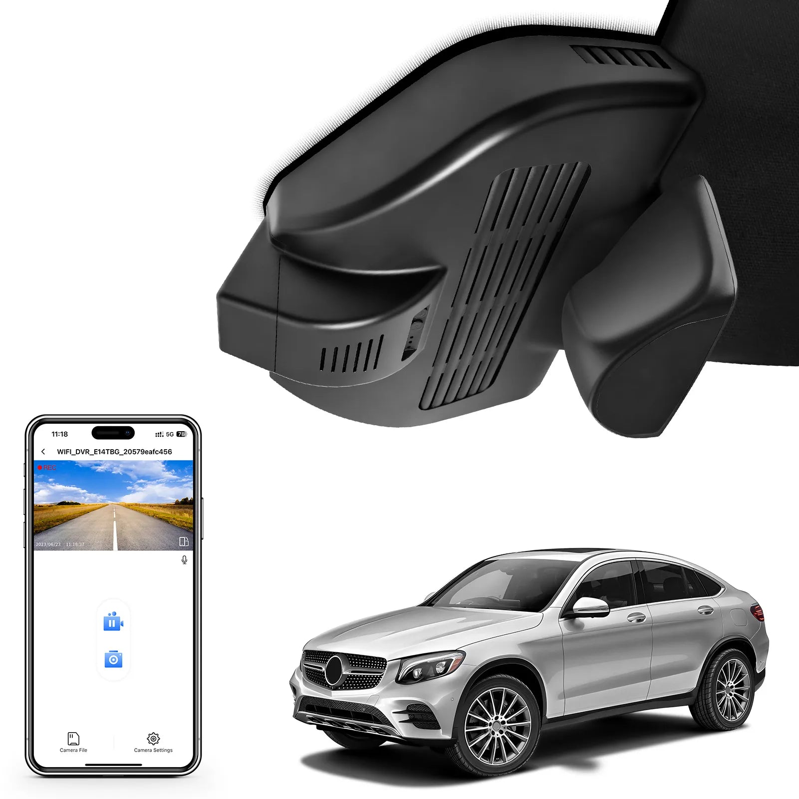 4K Dash Cam for Mercedes-Benz GLC Gen1 X253/C253 2016-2020(Model E Black), GLC200 220 250 300 etc, OEM Look, UHD 2160P, WiFi & APP, Loop Recording, G-Sensor, Easy to Install, GPS, 64GB Card