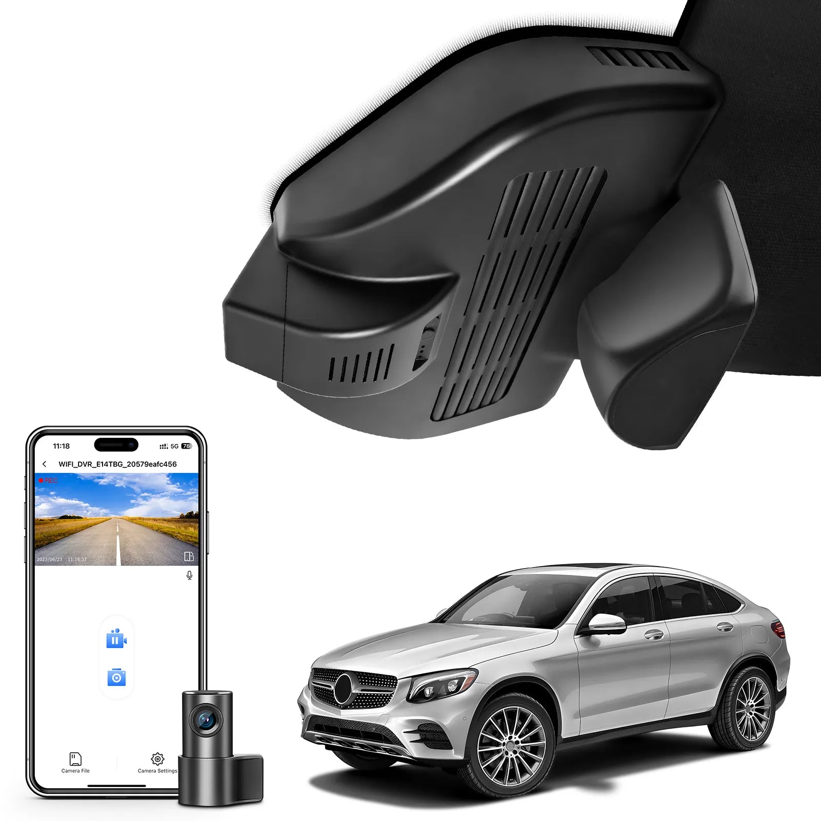 Front 4K and Rear 1080P Dash Cam for Mercedes-Benz GLC Gen1 X253/C253 2016-2020(Model E Black), GLC300 etc, OEM Look, WiFi & APP, Loop Recording, G-Sensor, Easy to Install, GPS, 128GB Card