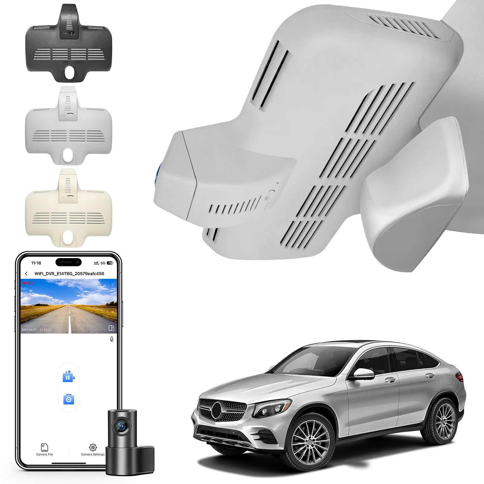 Front 4K and Rear 1080P Dash Cam for Mercedes-Benz GLC Gen1 X253/C253 2016-2020(Model D Gray), GLC300 etc, OEM Look, WiFi & APP, Loop Recording, G-Sensor, Easy to Install, GPS, 128GB Card