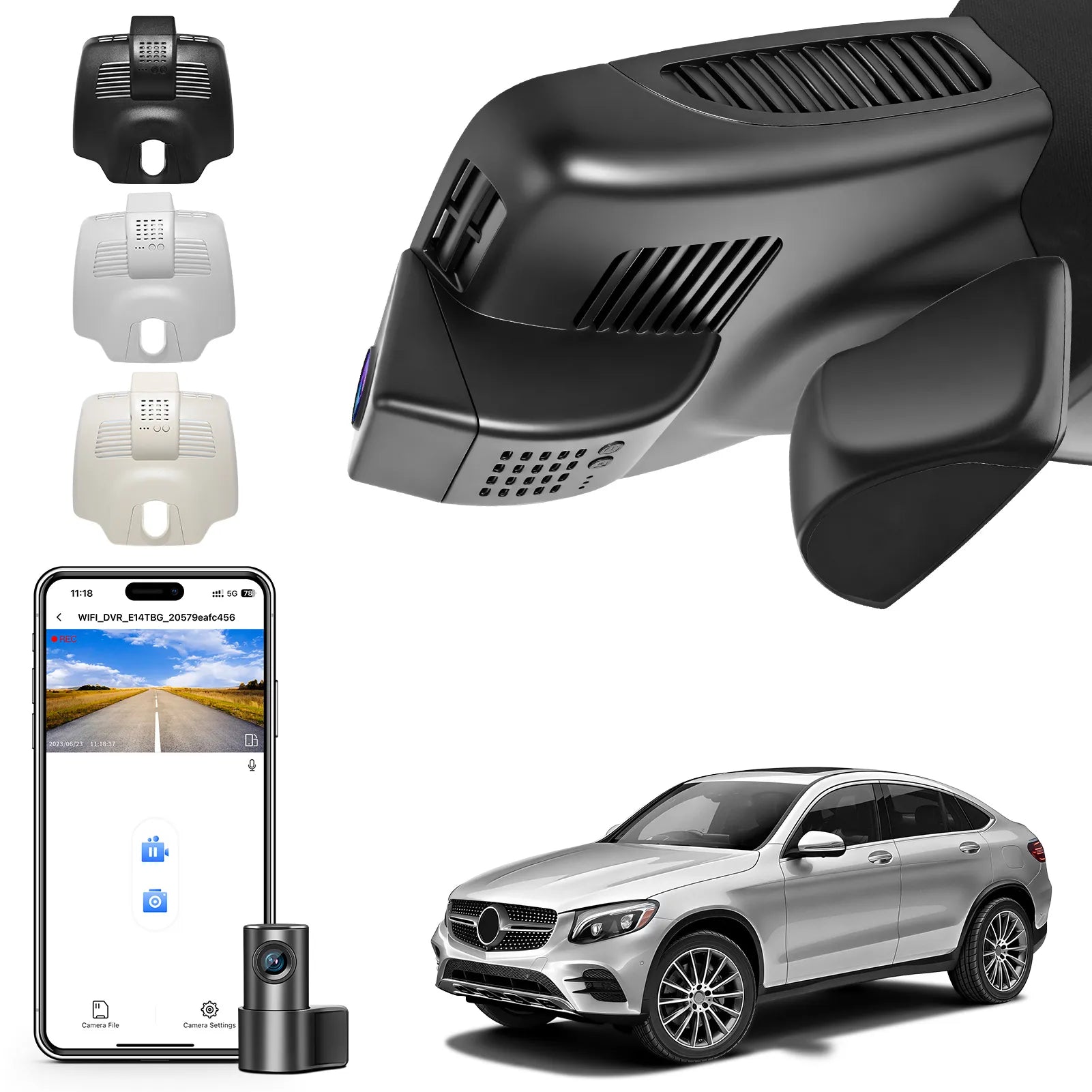 Front 4K and Rear 1080P Dash Cam for Mercedes-Benz GLC Gen1 X253/C253 2016-2020(Model C Black), GLC300 etc, OEM Look, WiFi & APP, Loop Recording, G-Sensor, Easy to Install, GPS, 128GB Card