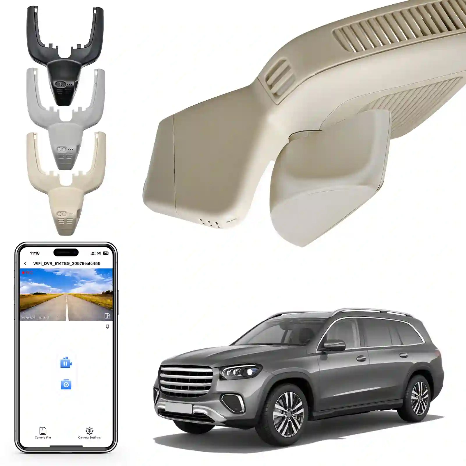 Car sun visor with three color options, smartphone app, and SUV VEHICLE