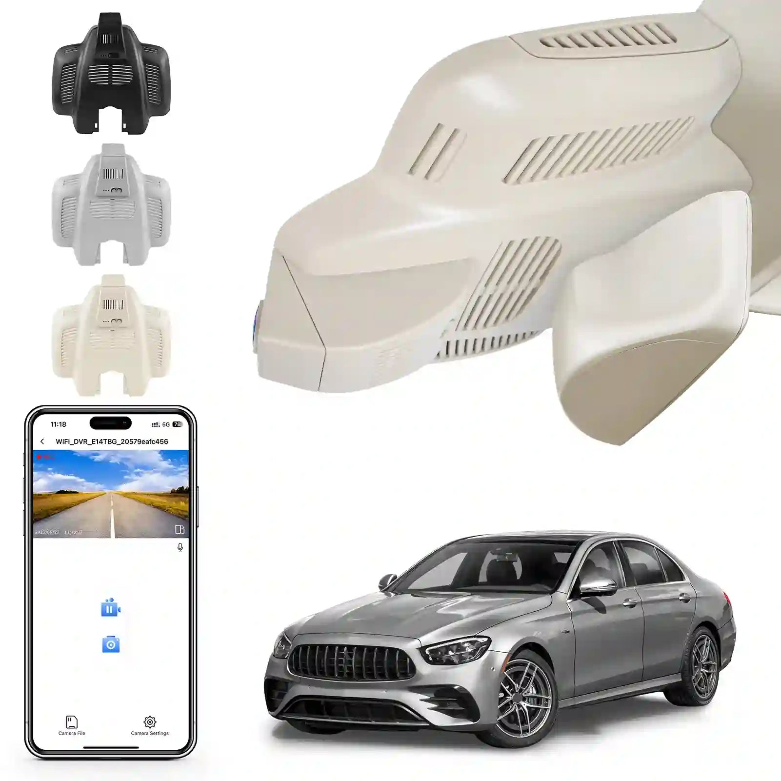 Car air freshener with smartphone app and car model on a white background