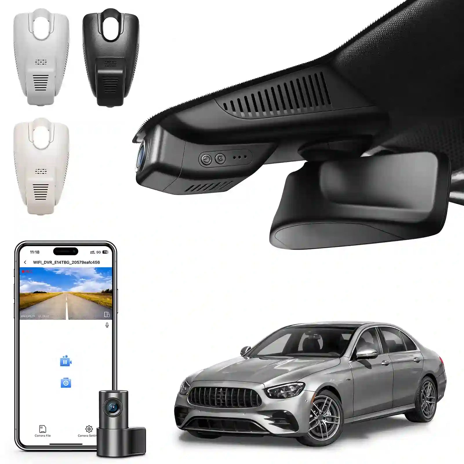 Front 4K and Rear 1080p Dash Cam for Mercedes-Benz E-Class W213 Gen5 E-Class 2017-2023 & E53 E63 AMG 2018-2024(Model A Black), OEM Look, WiFi & APP, Loop Recording, G-Sensor, GPS, 128GB Card