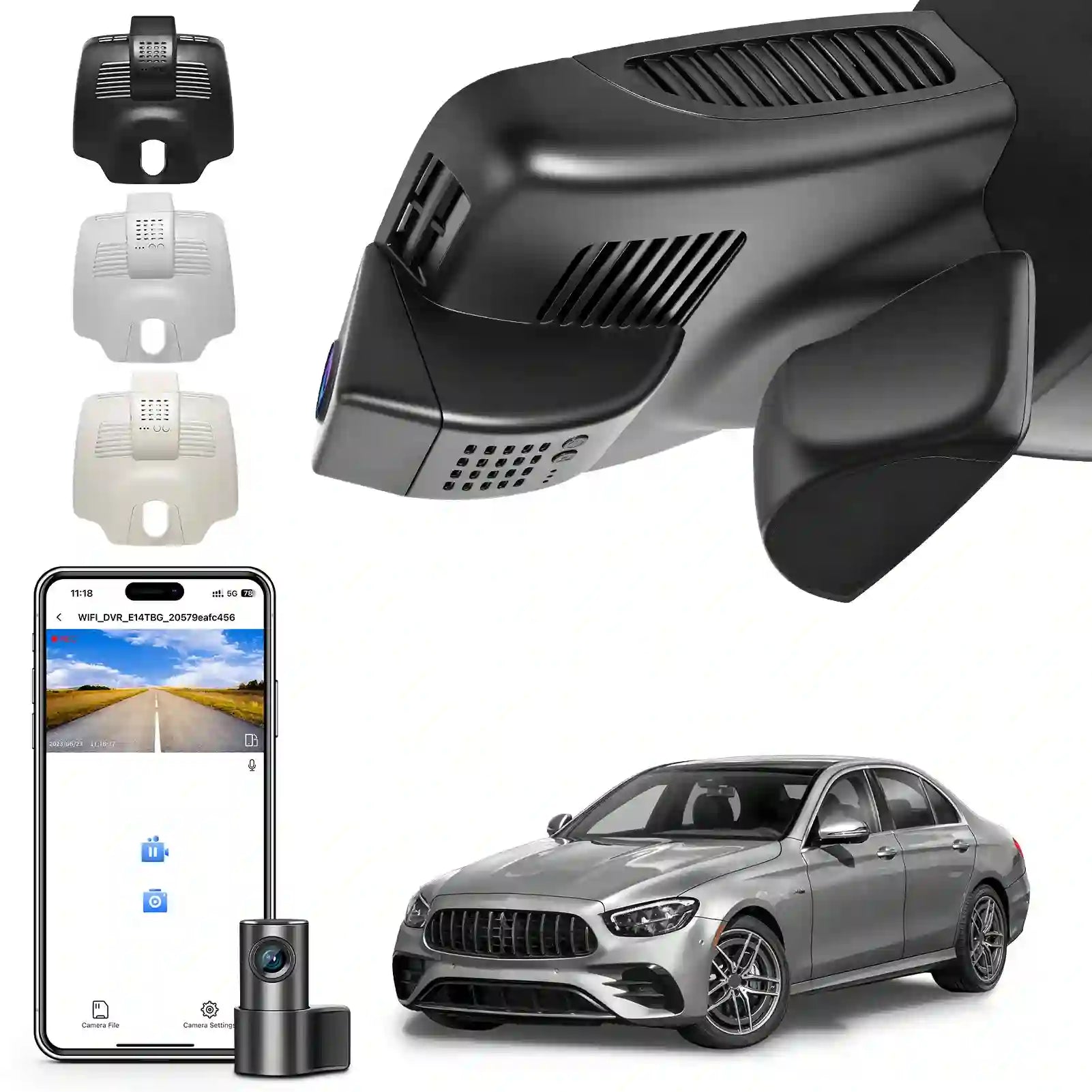 Front 4K and Rear 1080p Dash Cam for Mercedes-Benz E-Class W213 Gen5 E-Class 2017-2023 & E53 E63 AMG 2018-2024(Model B Black), OEM Look, WiFi & APP, Loop Recording, G-Sensor, GPS, 128GB Card