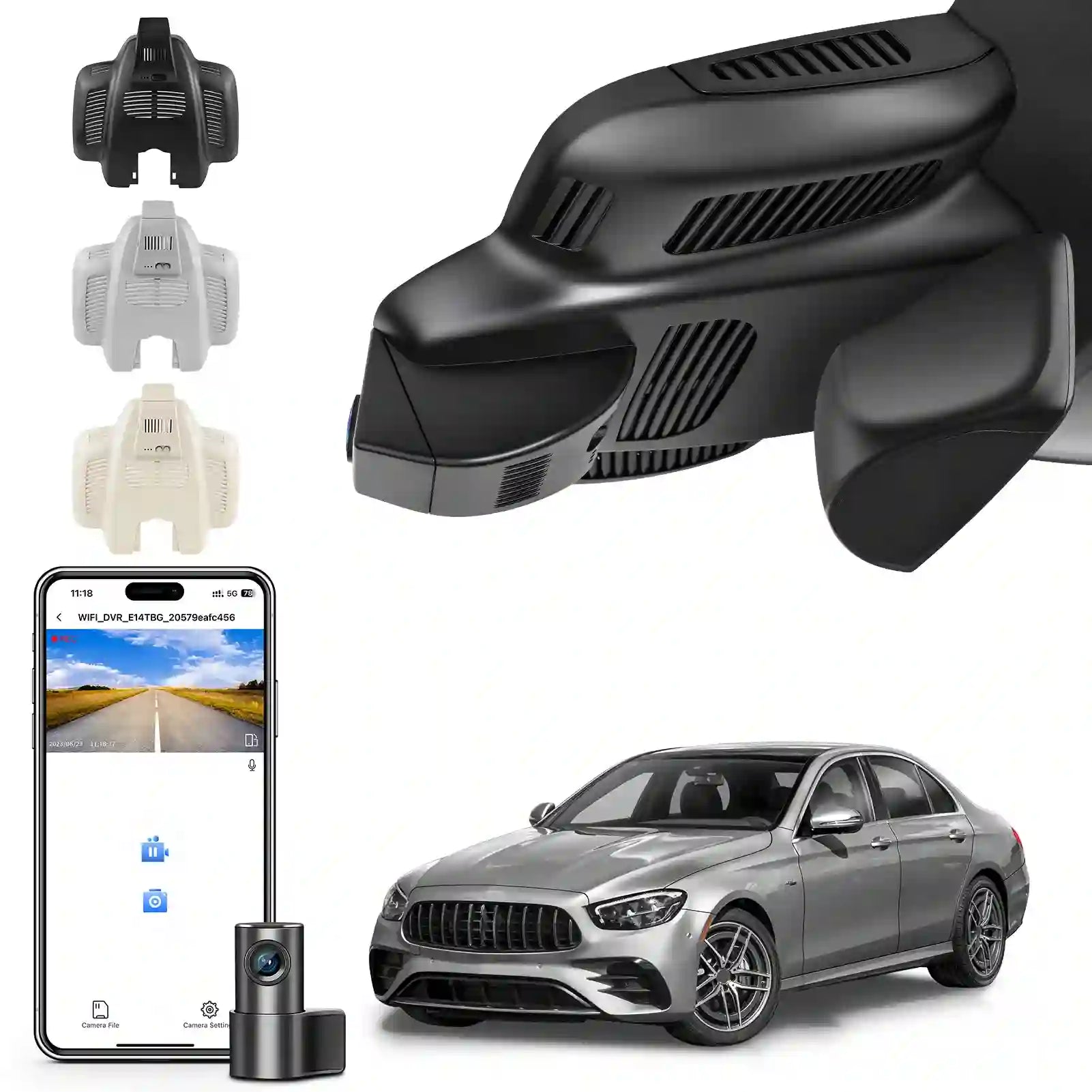 Front 4K and Rear 1080p Dash Cam for Mercedes-Benz E-Class W213 Gen5 E-Class 2017-2023 & E53 E63 AMG 2018-2024(Model D Black), OEM Look, WiFi & APP, Loop Recording, G-Sensor, GPS, 128GB Card