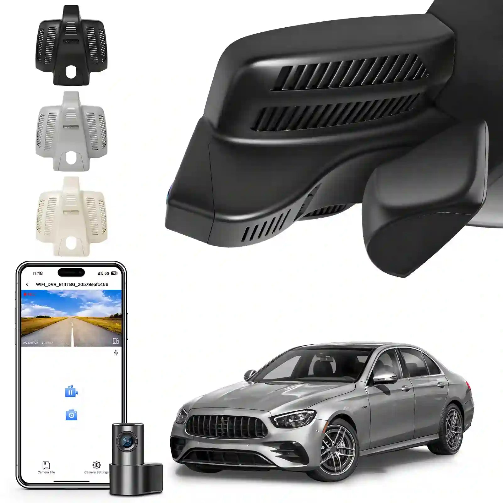 Front 4K and Rear 1080p Dash Cam for Mercedes-Benz E-Class W213 Gen5 E-Class 2017-2023 & E53 E63 AMG 2018-2024(Model E Black), OEM Look, WiFi & APP, Loop Recording, G-Sensor, GPS, 128GB Card