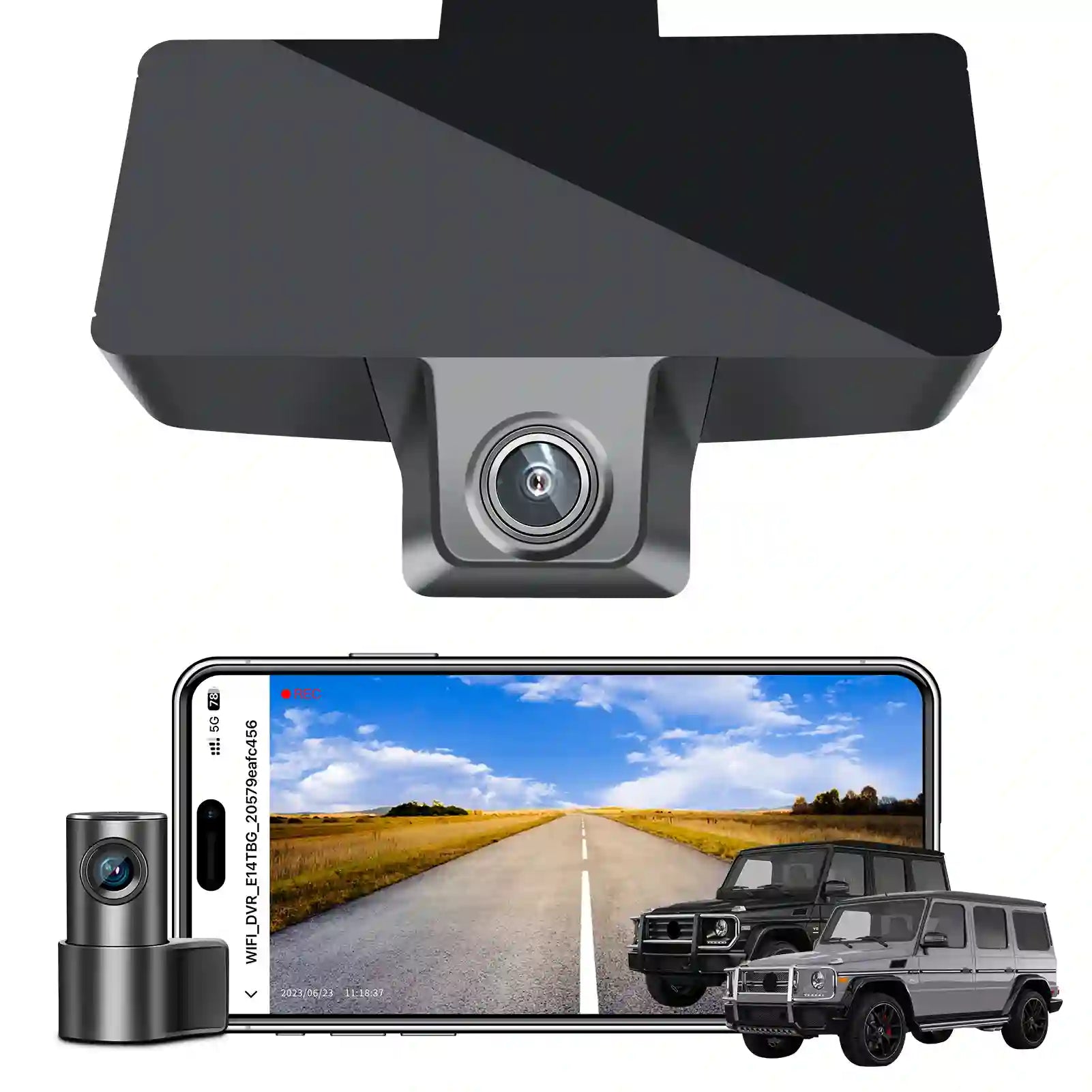 Front 4k & Rear 1080p Dash Cam Custom fit for Mercedes-Benz 2011-2018, AMG G-Class 2016 2017 2018 G63(Model A), 4MATIC, OEM Look, Loop Recording, UHD 2160P Video, App & WiFi, 128GB Card, GPS