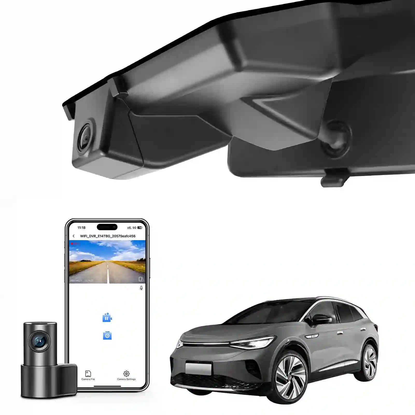 Car camera system with smartphone app and car on a Volkawagen_ID.3