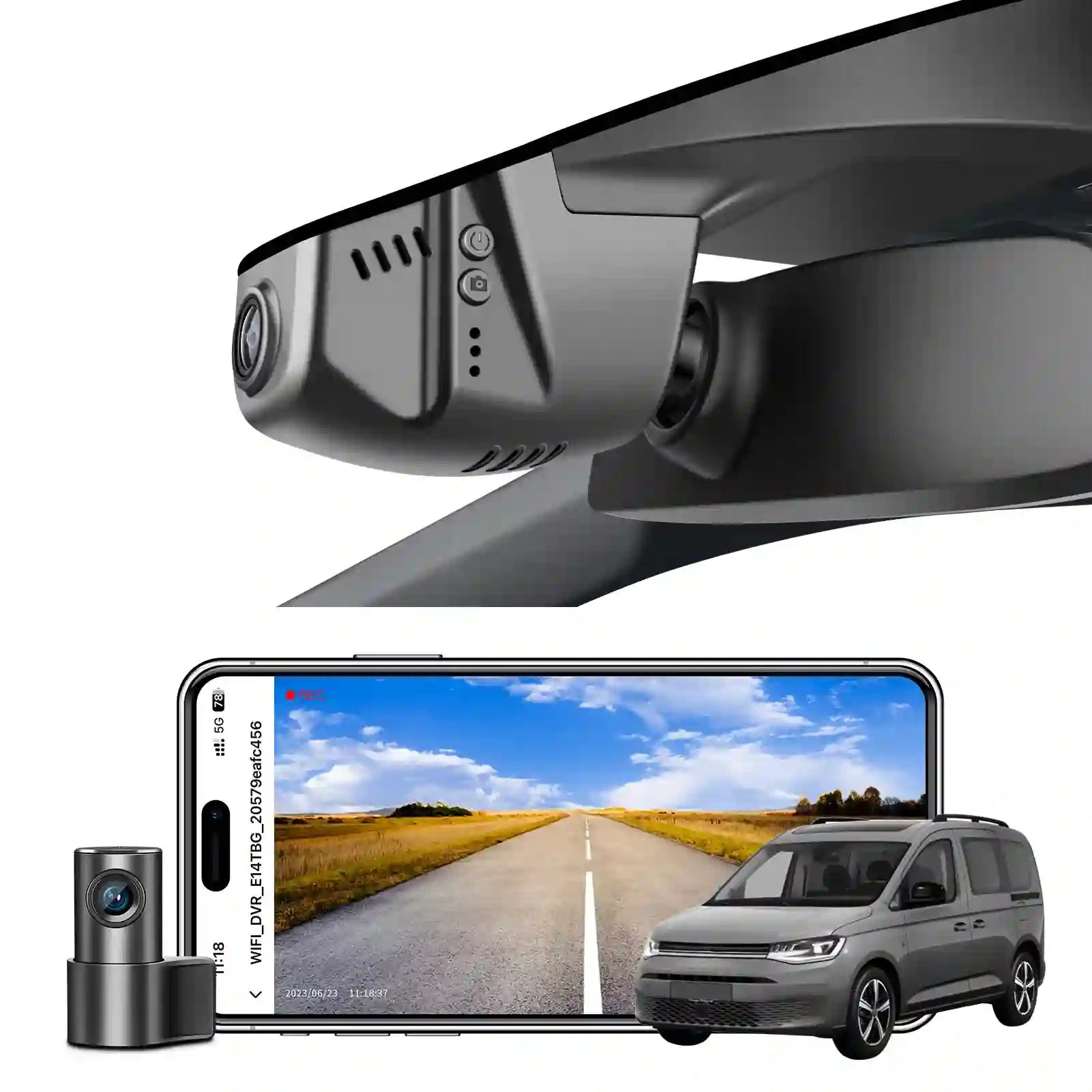 Front 4K & Rear 1080p Dash Cam Custom fit for VW Caddy 2016-2026 (Model A Black), Startline Trendline Highline Life Commerce, UHD 2160P,App & WiFi,Loop Recording,128GB Card