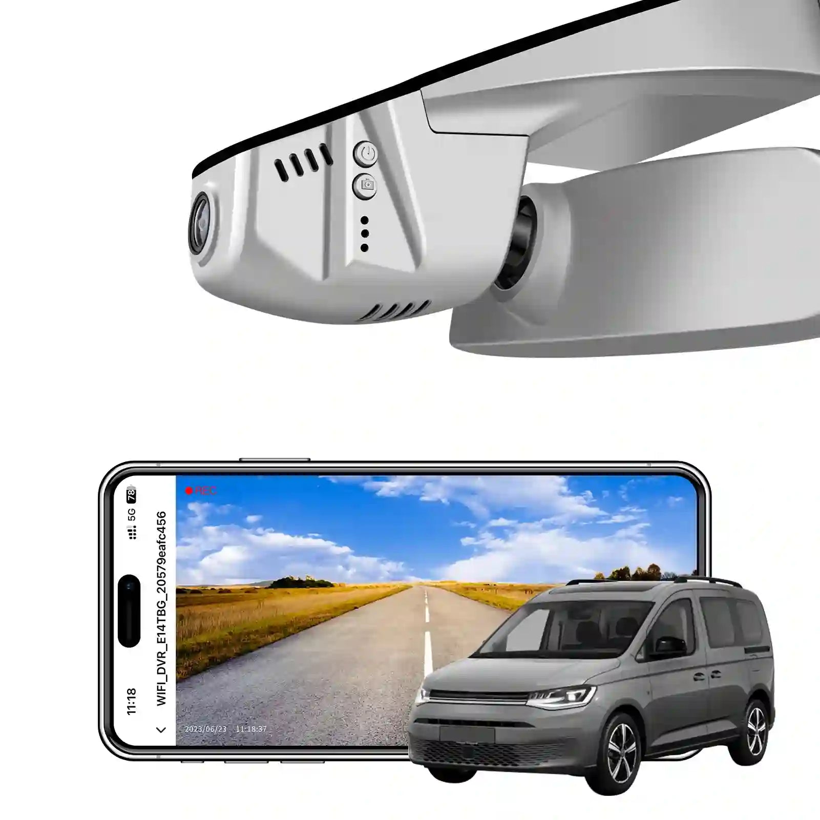 4K Dash Cam Custom fit for VW Caddy 2016-2026 (Model B Gray), Startline Trendline Highline Life Commerce, OEM Look, UHD 2160P Video, App & WiFi, Loop Recording, 64GB Card