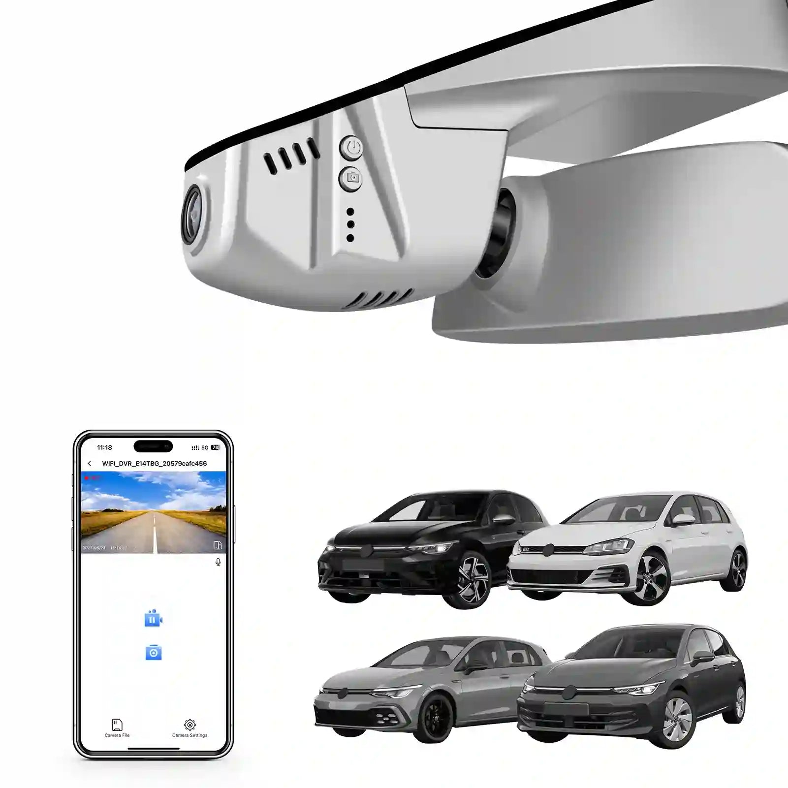 4K Dash Cam fit for Volkswagen Golf & Golf GTI & Golf R MK 7/7.5/8 2015-2025(Model B Gray), Rabbit Variant, OEM Look, UHD 2160P, App & WiFi, Loop Recording, Easy to Install, GPS, 64GB Card