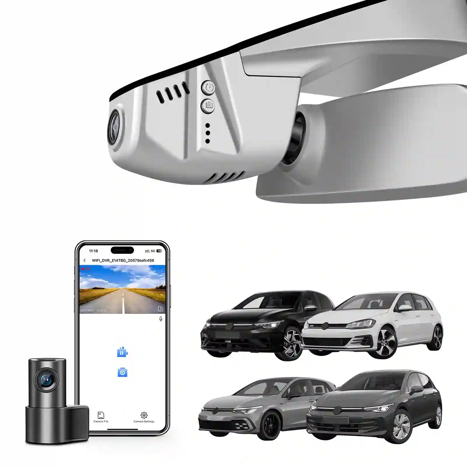 Front 4K & Rear 1080p Dash Cam for Volkswagen Golf & Golf GTI & Golf R MK 7/7.5/8 2015-2025(Model B Gray), UHD 2160P, App & WiFi, Loop Recording, Easy to Install, GPS, 128GB Card