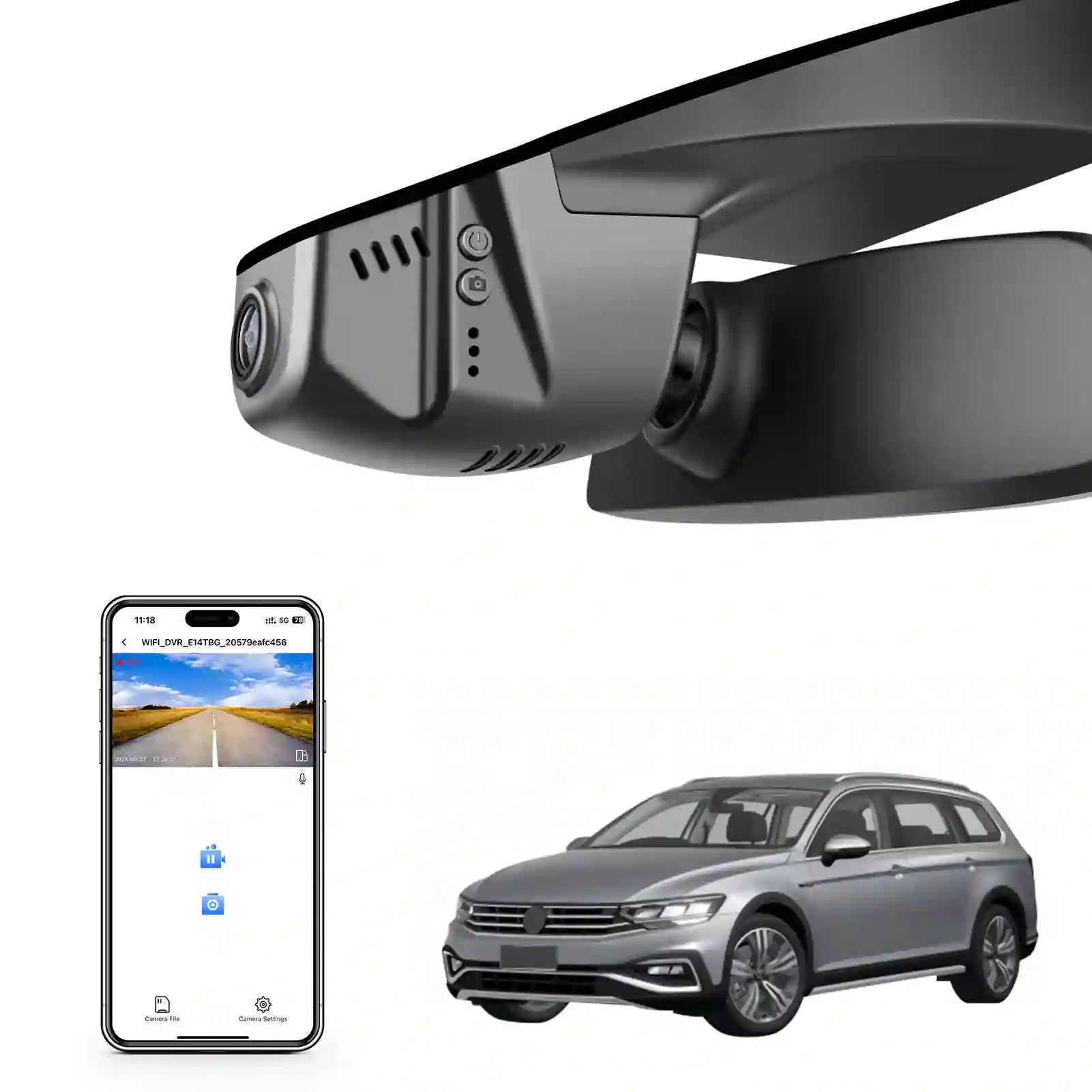 4K Dash Cam fit for VW Passat B8 2015-2024 (Model B Black),Conceptline/Basis Business Elegance R-Line GTE BlueMotion Alltrack, OEM Look, UHD 2160P Video, App & WiFi, Loop Recording, 64GB Card