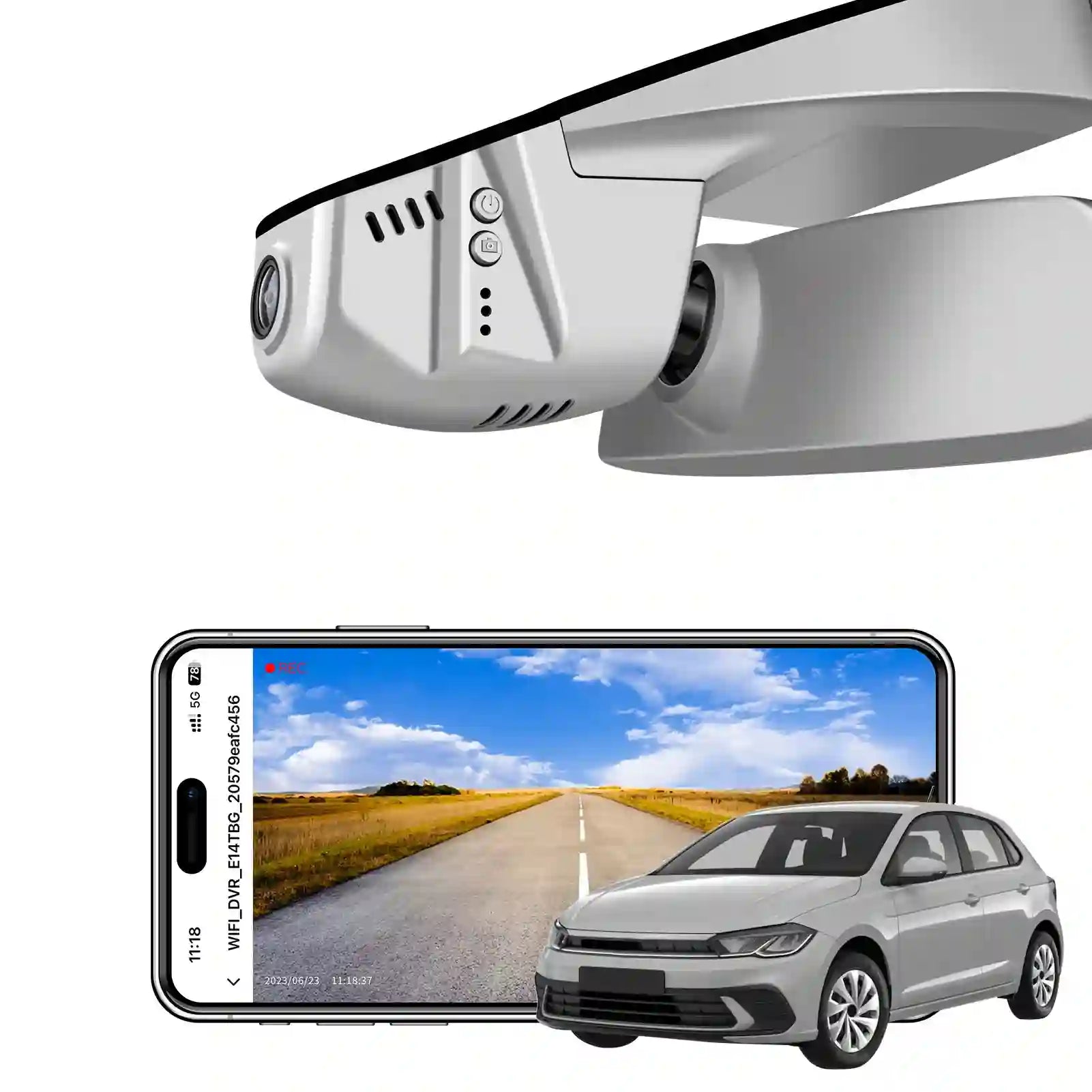 4K Dash Cam Custom fit for VW Polo 2018 2019 2020 2021 2022 2023 2024 (Model B Gray), Trendline Comfortline Highline R-Line Beats GTI, OEM Look, UHD 2160P Video, App & WiFi, Loop Recording, 64GB Card