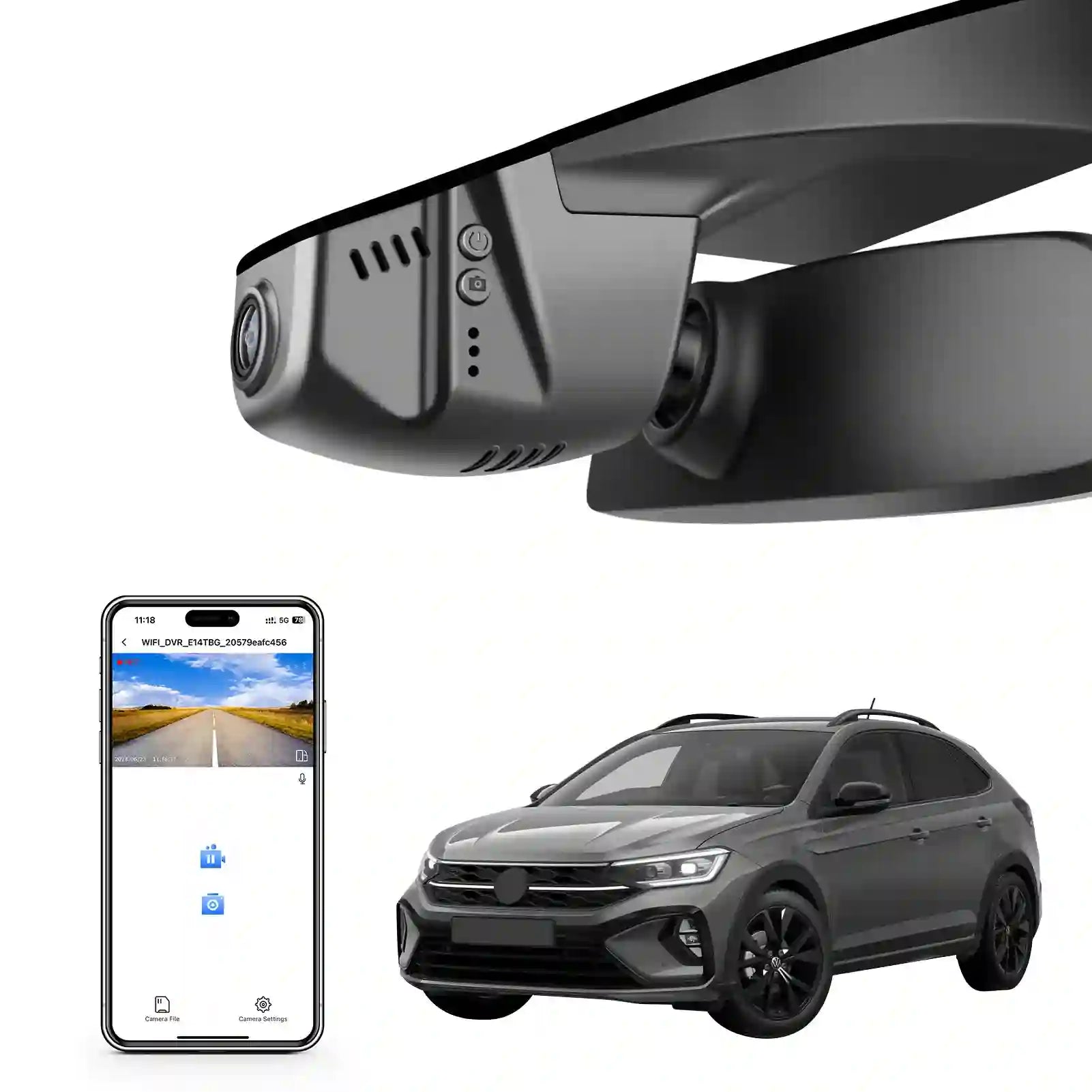 4K Dash Cam Custom fit for Volkswagen Taigo 2022 2023 2024 2025 (Model B Black), Life Style R-Line Match, OEM Look, UHD 2160P Video, App & WiFi, Loop Recording, Easy to Install, 64GB Card