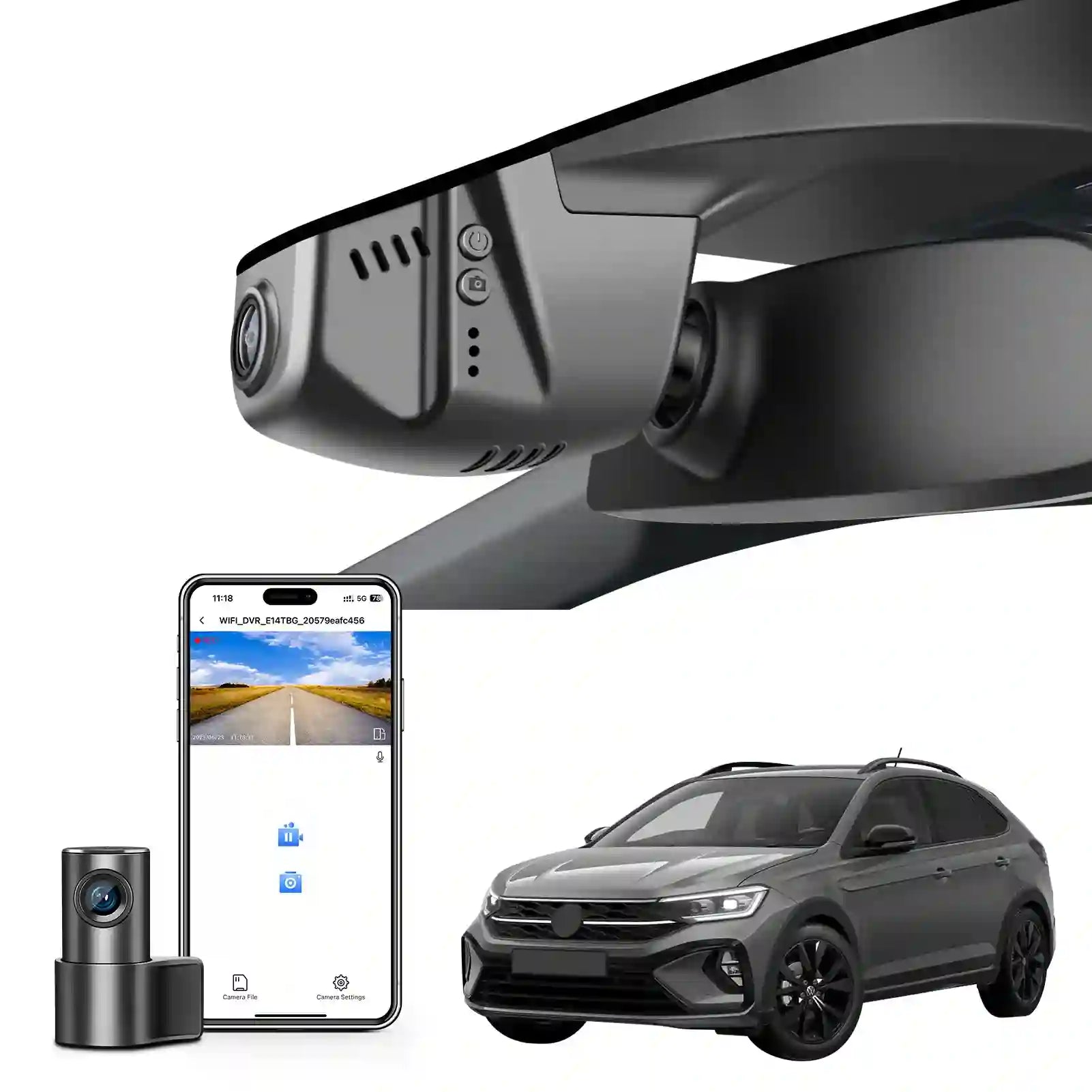 Front 4K & Rear 1080p Dash Cam Custom fit for Volkswagen Taigo 2022 2023 2024 2025 (Model B Black), Life Style R-Line Match, OEM Look, UHD 2160P Video, App & WiFi, Loop Recording, 128GB Card