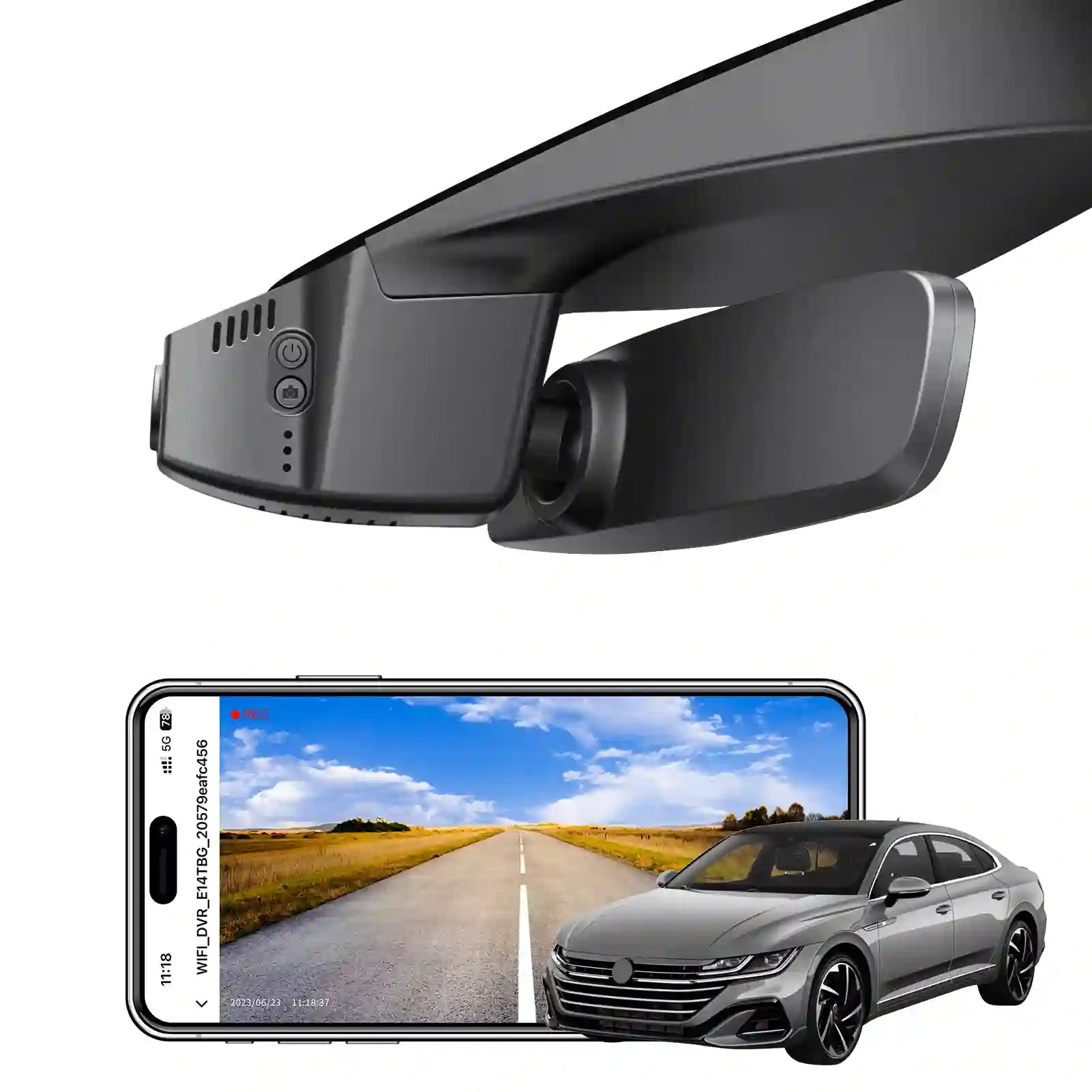 Volkswagen Taos can camera with smartphone displaying road view and car in the background by mangoal tech