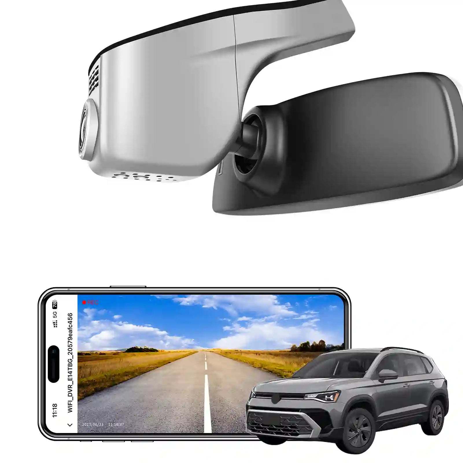 4K Dash Cam Custom fit for Volkswagen Taos 2022 2023 2024 2025 S SE SEL(Model A Gray), OEM Look, UHD 2160P Video, App & WiFi, Loop Recording, Easy to Install, GPS, 64GB Card