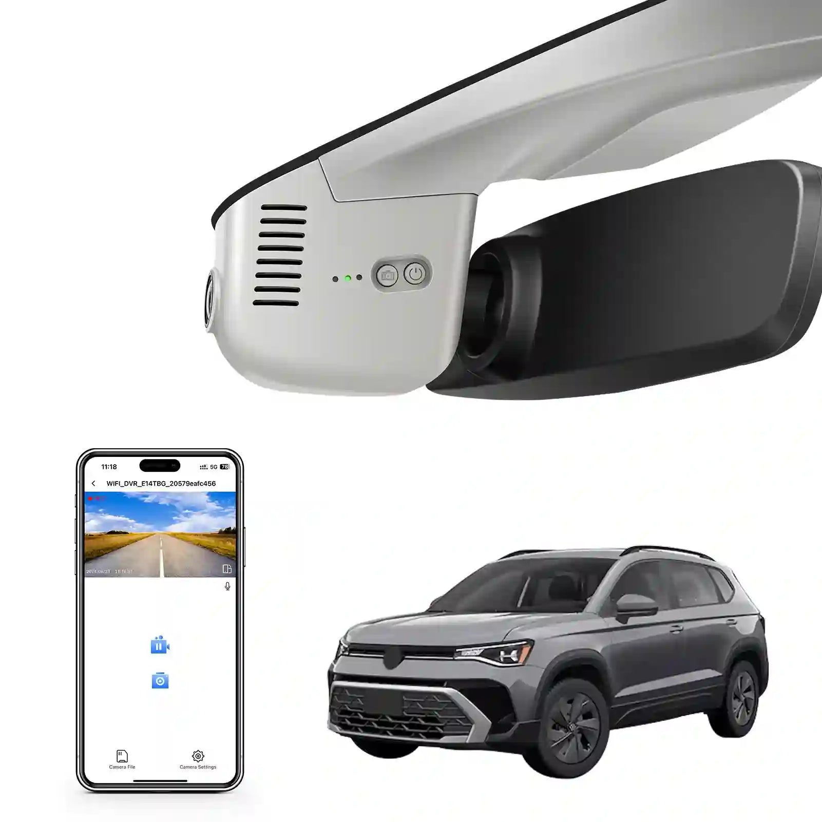 4K Dash Cam Custom fit for Volkswagen Taos 2022 2023 2024 2025 S SE SEL(Model B Gray), OEM Look, UHD 2160P Video, App & WiFi, Loop Recording, Easy to Install, GPS, 64GB Card