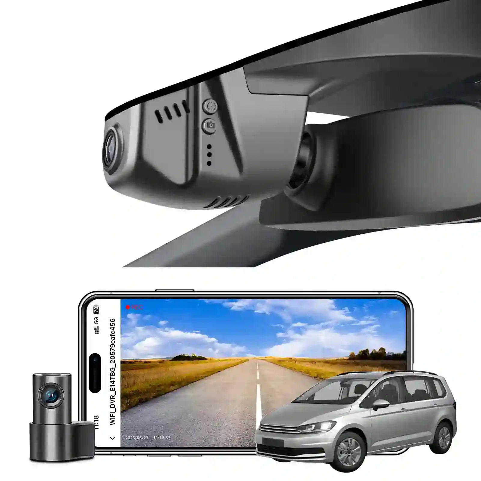 Front 4K & Rear 1080p Dash Cam Custom fit for VW Touran 2016 2017 2018 2019 2020 2021 2022 2024 (Model B Black),Trendline Comfortline Highline R-Line, UHD 2160P, App & WiFi, Loop Recording,128GB Card