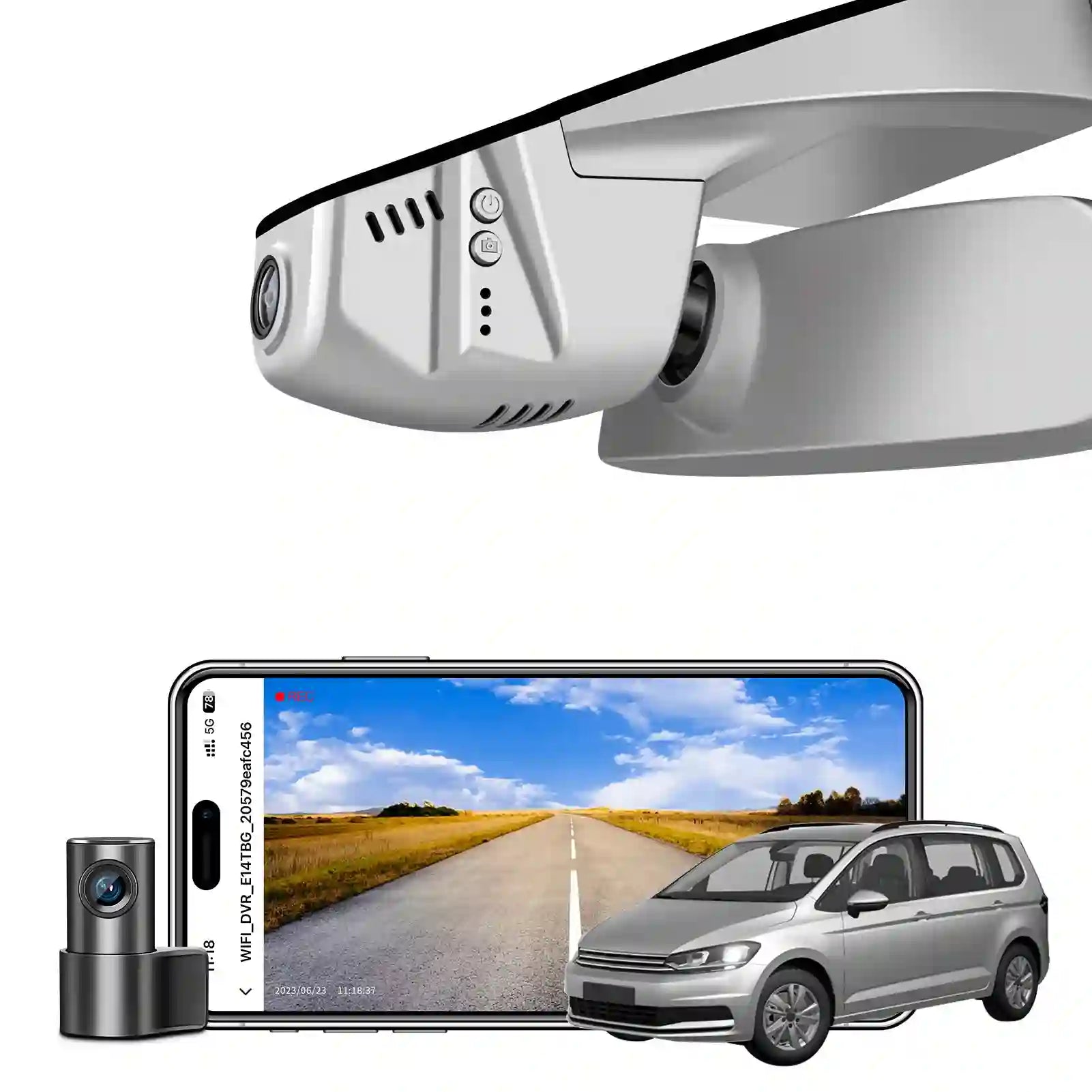 Front 4K & Rear 1080p Dash Cam Custom fit for VW Touran 2016 2017 2018 2019 2020 2021 2022 2024 (Model B Gray),Trendline Comfortline Highline R-Line, UHD 2160P, App & WiFi, Loop Recording,128GB Card