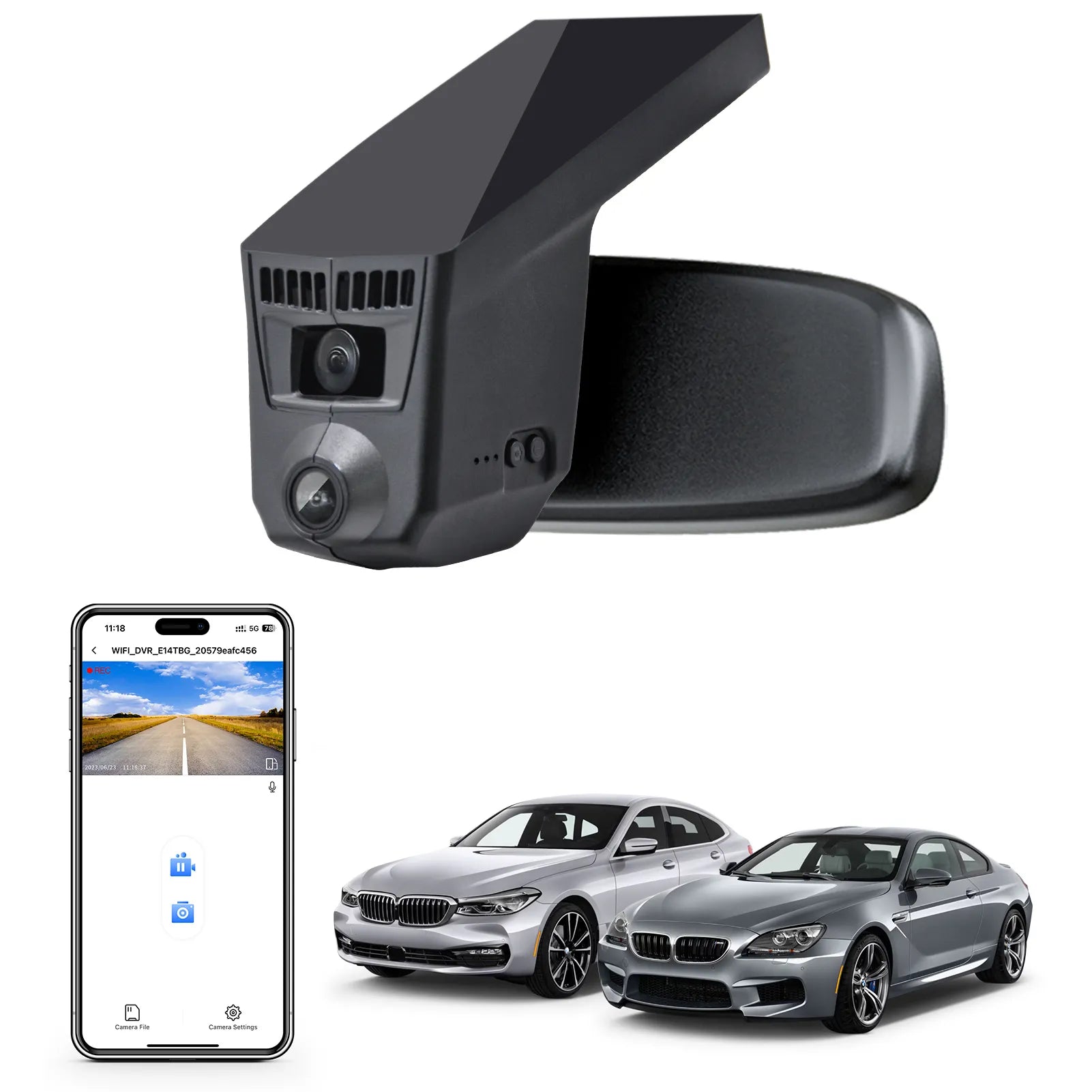 4K Dash Cam for BMW Select 6 Series Gen3 F06 F12 F13 2012 2013 2014 2015 2016 2017 2018 2019 M6(Model C), OEM Style, 2160P UHD Video, WiFi & APP, 64GB Card