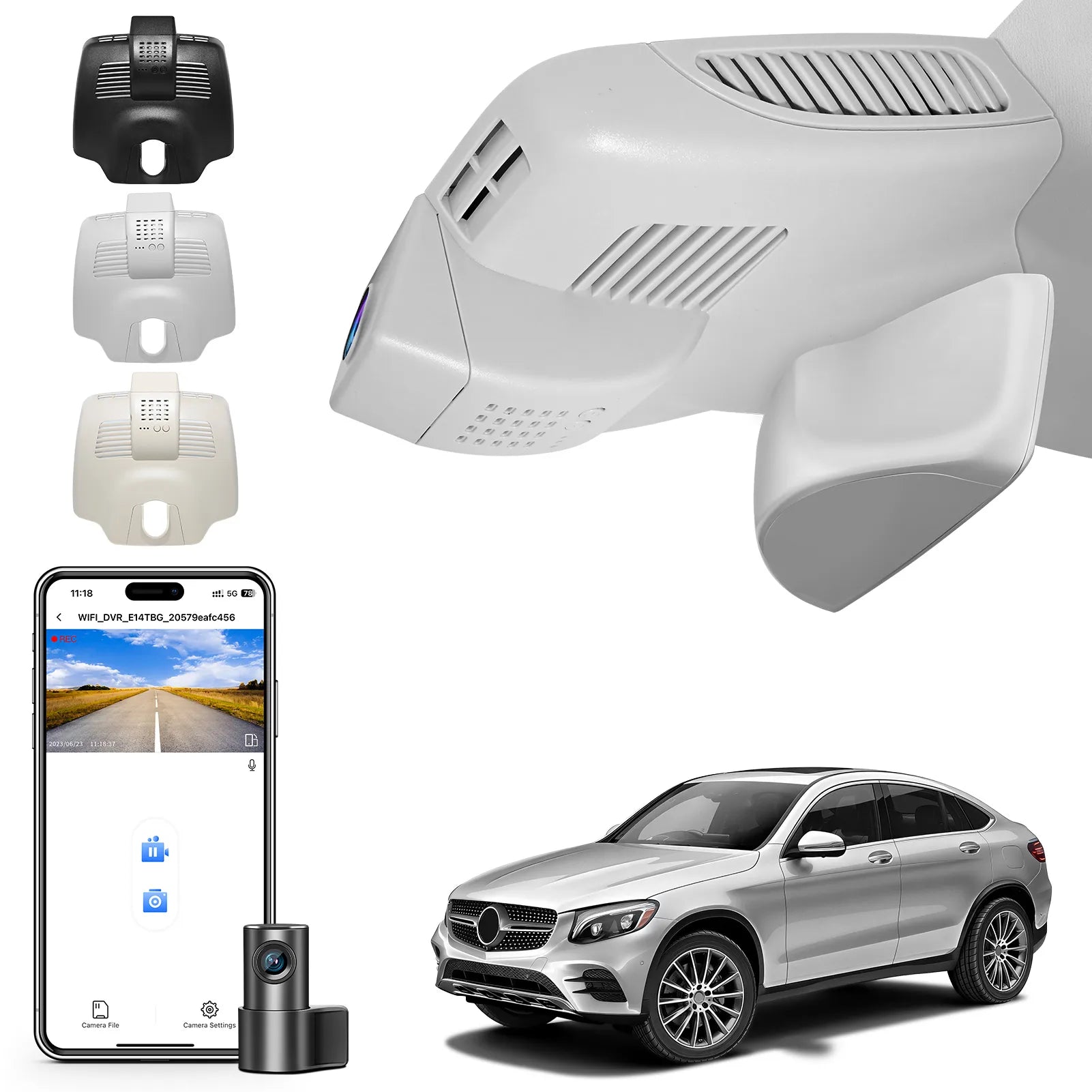 Front 4K and Rear 1080P Dash Cam for Mercedes-Benz GLC Gen1 X253/C253 2016-2020(Model C Gray), GLC300 etc, OEM Look, WiFi & APP, Loop Recording, G-Sensor, Easy to Install, GPS, 128GB Card