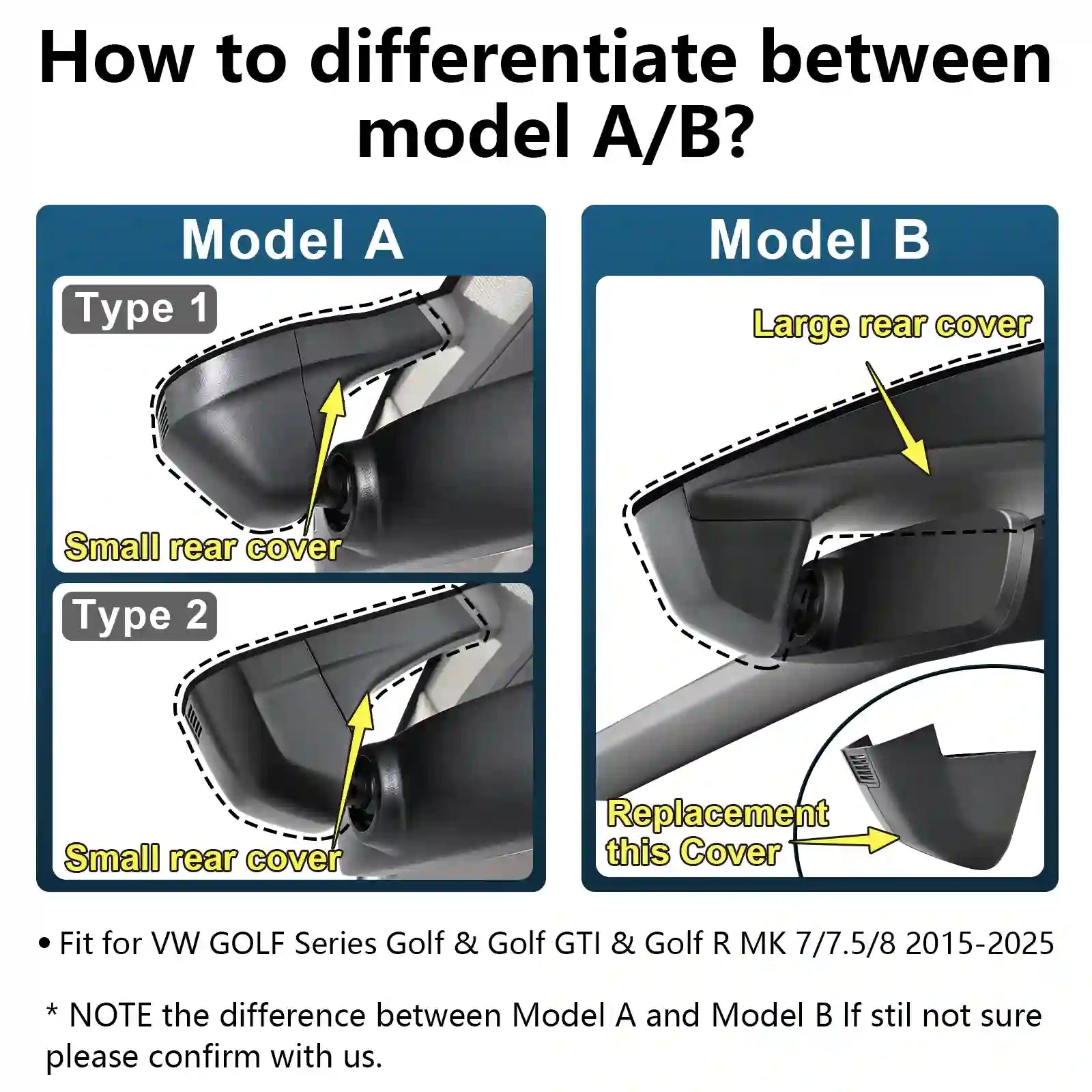 4K Dash Cam fit for Volkswagen Golf & Golf GTI & Golf R MK 7/7.5/8 2015-2025(Model B Black), Rabbit Variant, OEM Look, UHD 2160P, App & WiFi, Loop Recording, Easy to Install, GPS, 64GB Card