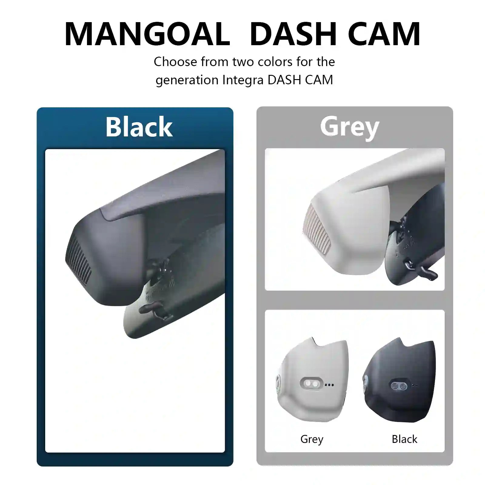 Mangoal dash cam color options displayed on a white background For mangoal tech dash camera