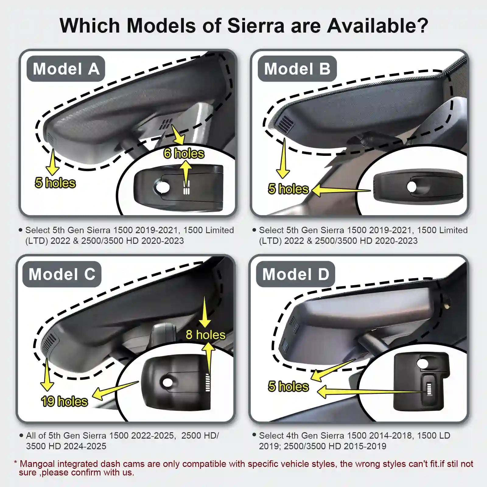 GMC Sierra dash camera available models dash camera