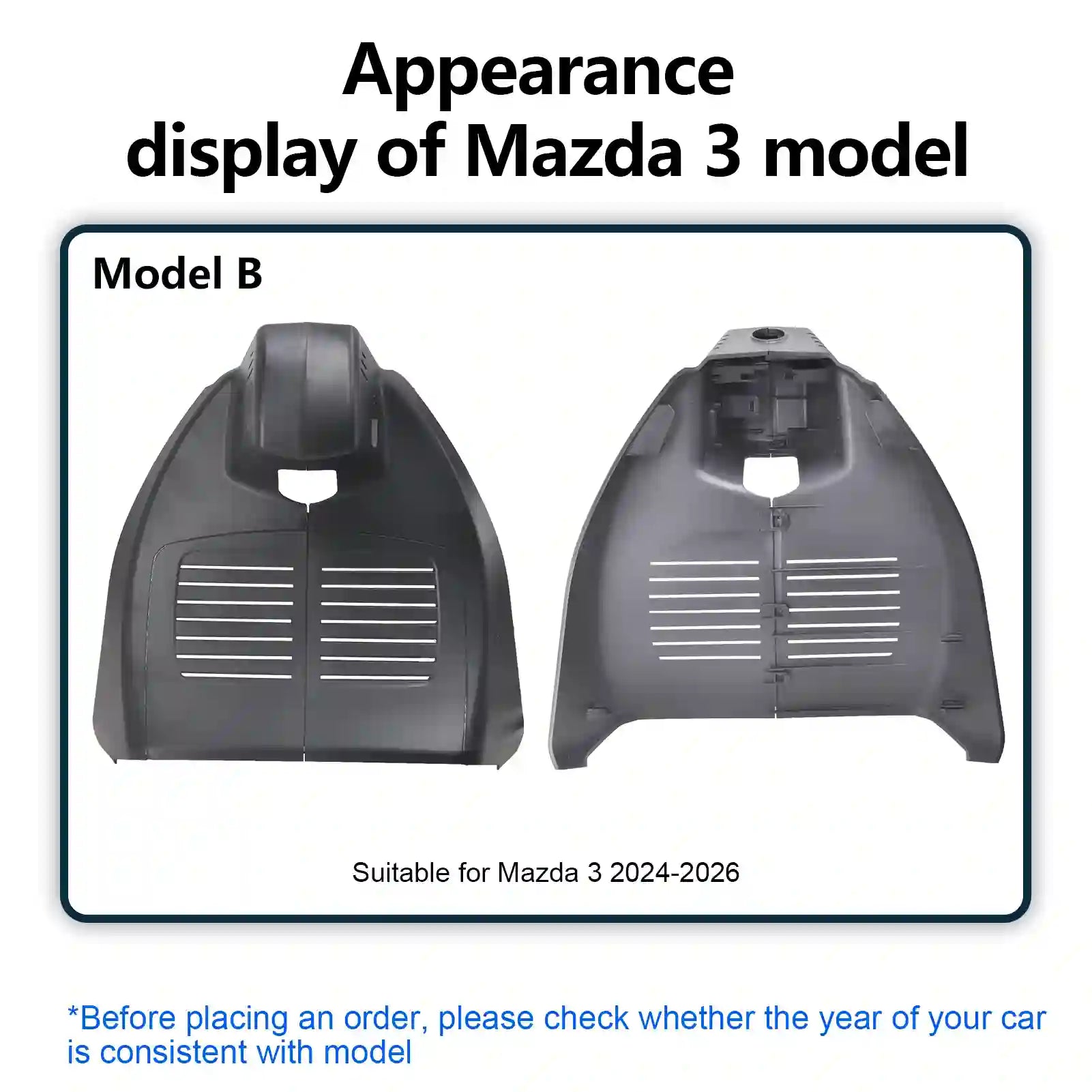 Two car fenders labeled 'Model B' suitable for Mazda 3 2024-2026