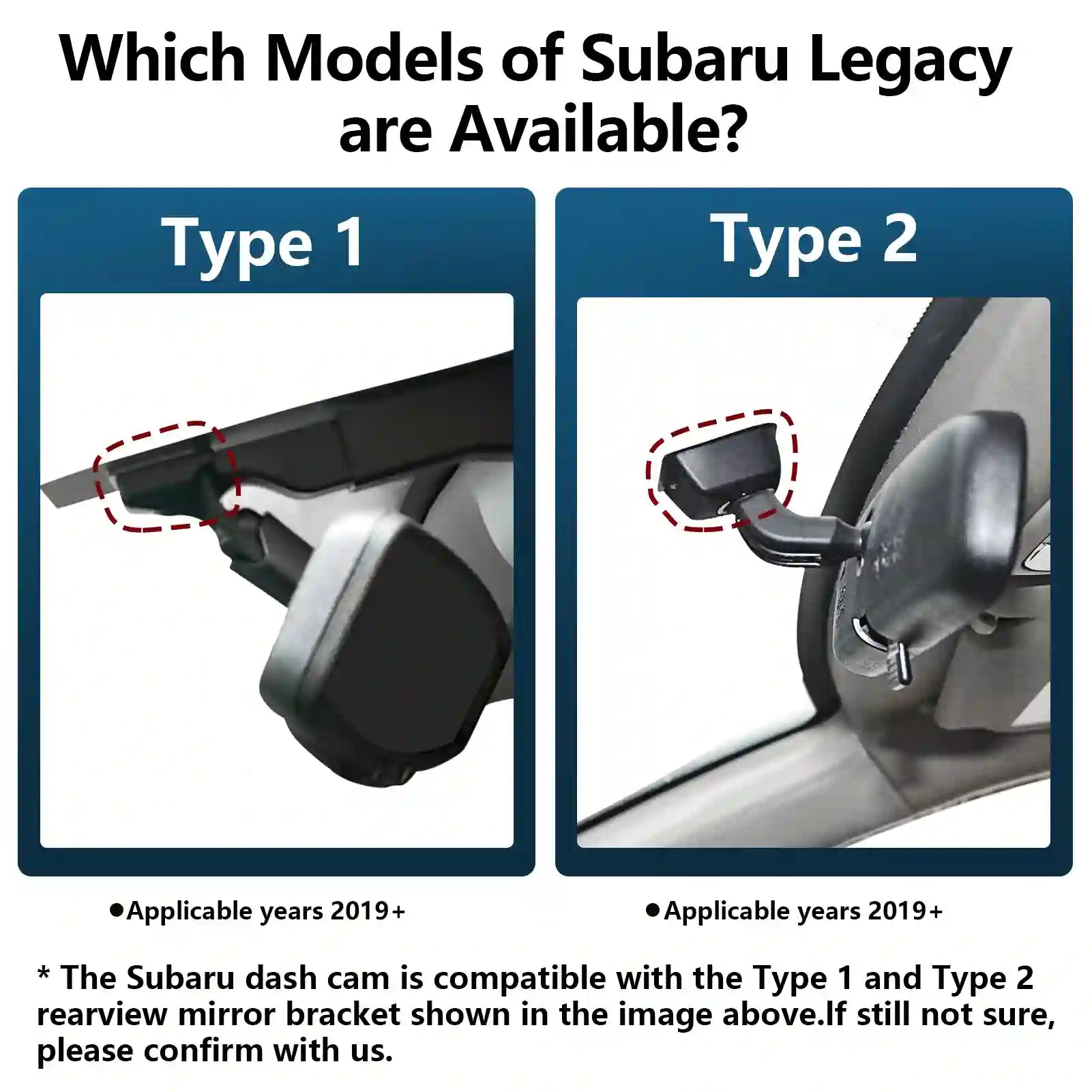 Subaru Legacy dash camra types