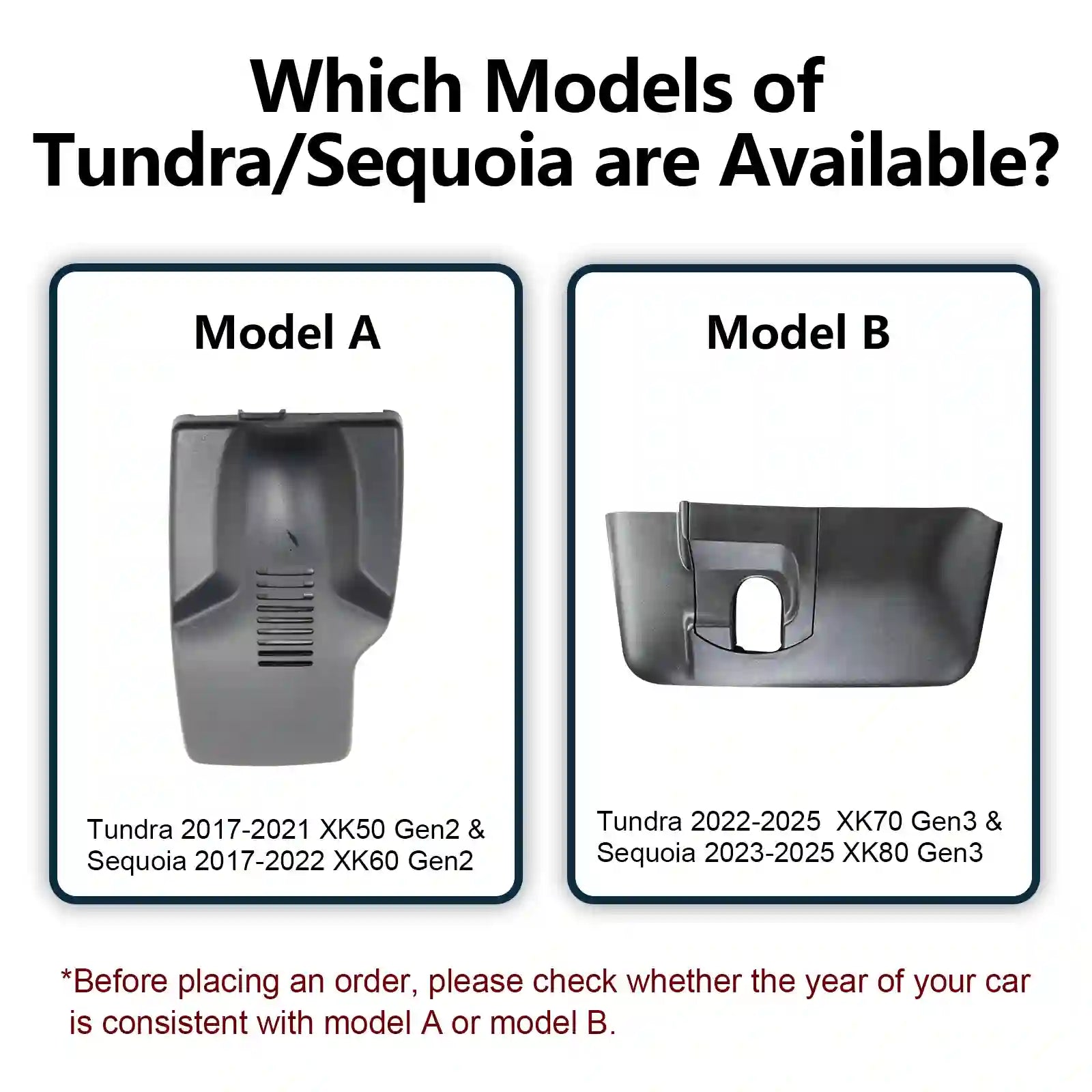 Comparison of Tundra/Sequoia models with text indicating availability and compatibility.