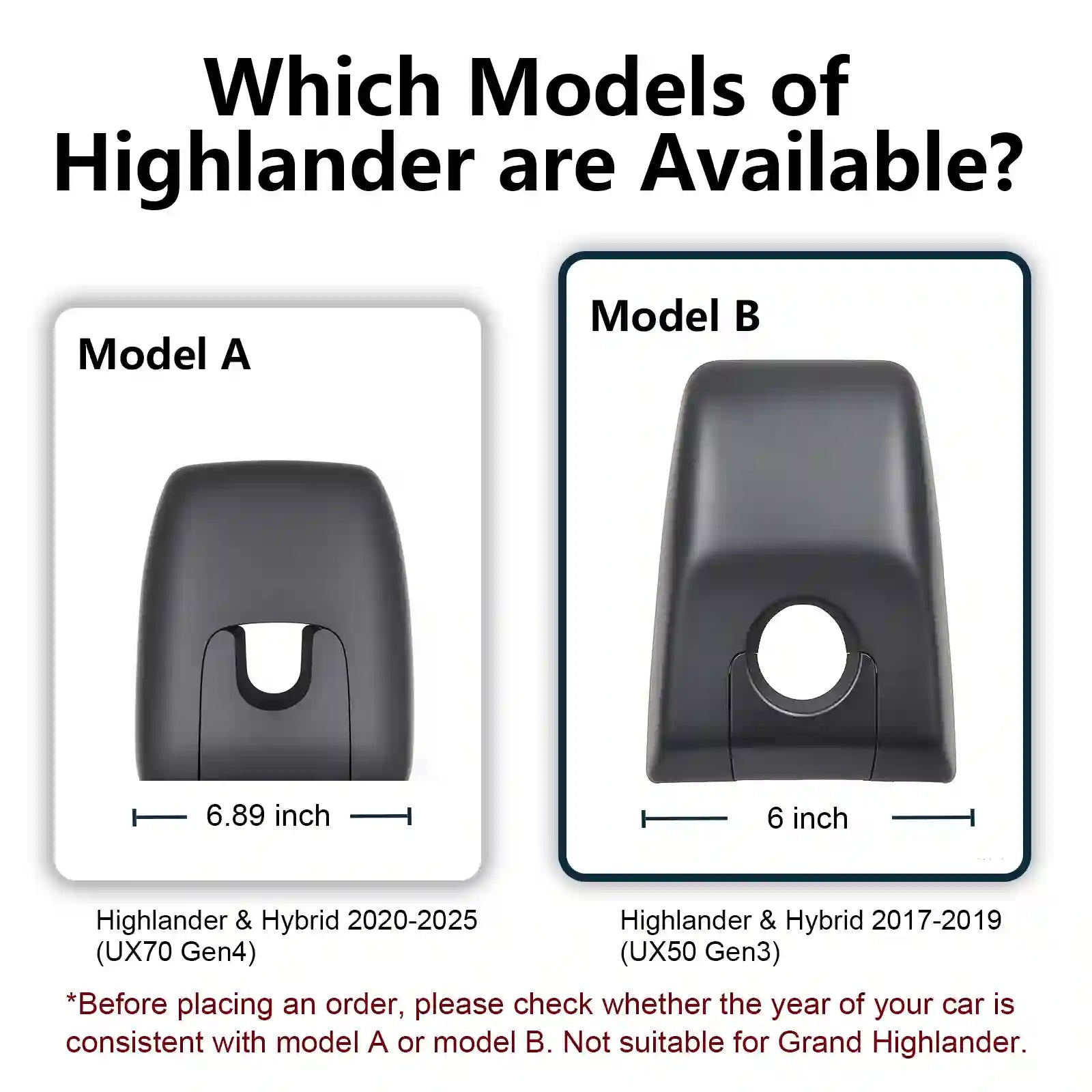 Comparison of Highlander models with dimensions labeled for different years.