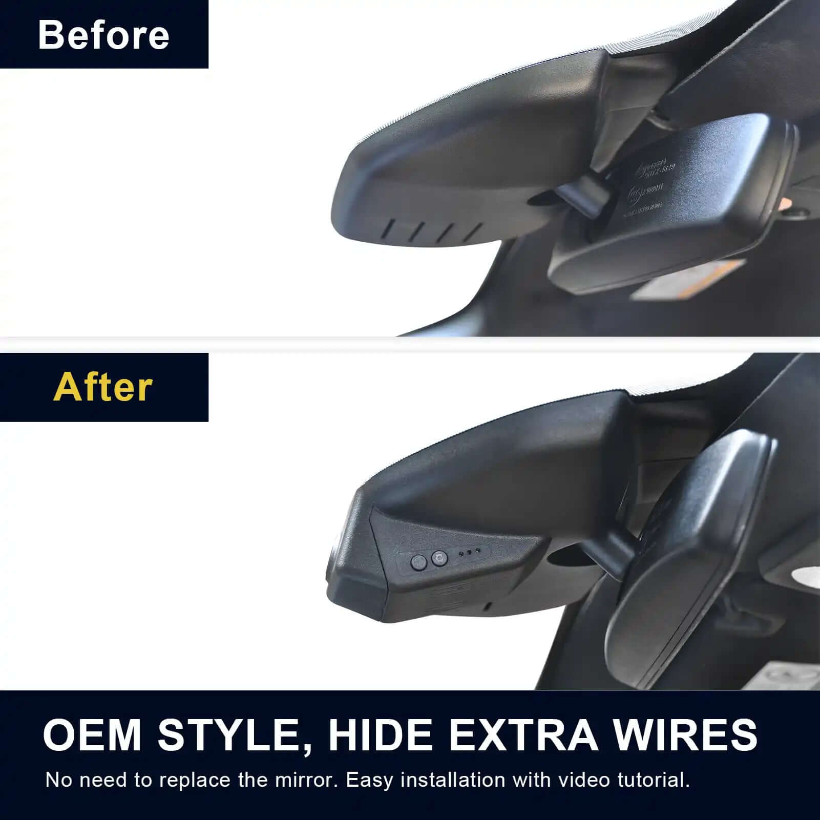 Ford Mustang dash cam before and after installation view